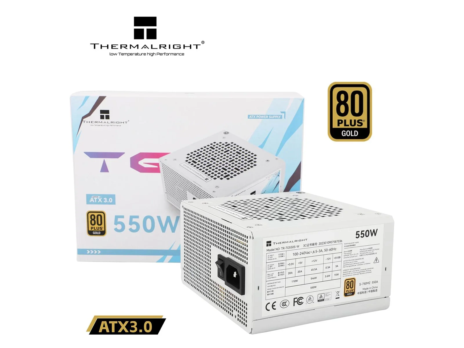 Thermalright TR-TG 550S-W Hvid - PSU. 80+ Gold. 550W. non-modular