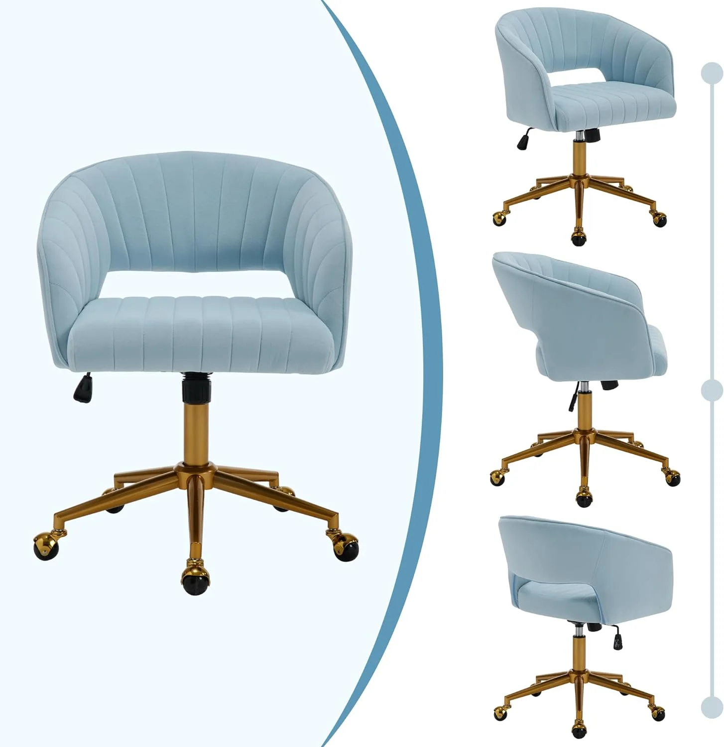 Westice Home Office Desk Chairs, Velvet Task Chair, Height Adjustable Swivel Vanity Chair with Golden Base for Vanity Study, Living Room Computer Room, Beige