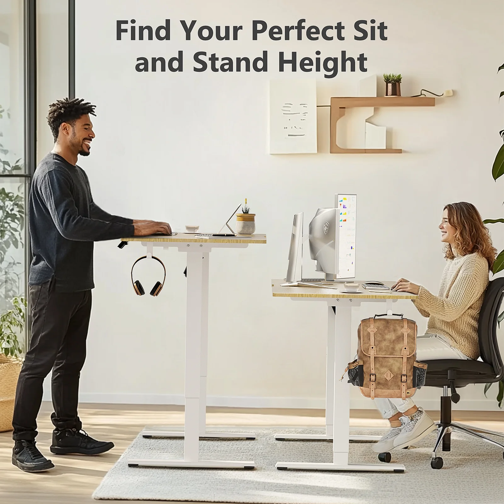 VVENACE Electric Standing Desk Height Adjustable Desk 48 inch 4 Memory Height Ergonomic Sit Stand up Desk for Home Office, White, 2 Split Boards