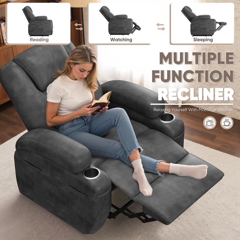 Lacoo power lift electric Massage recliner chair Oversized Single Sofa with Cup Holder for elderly,Black