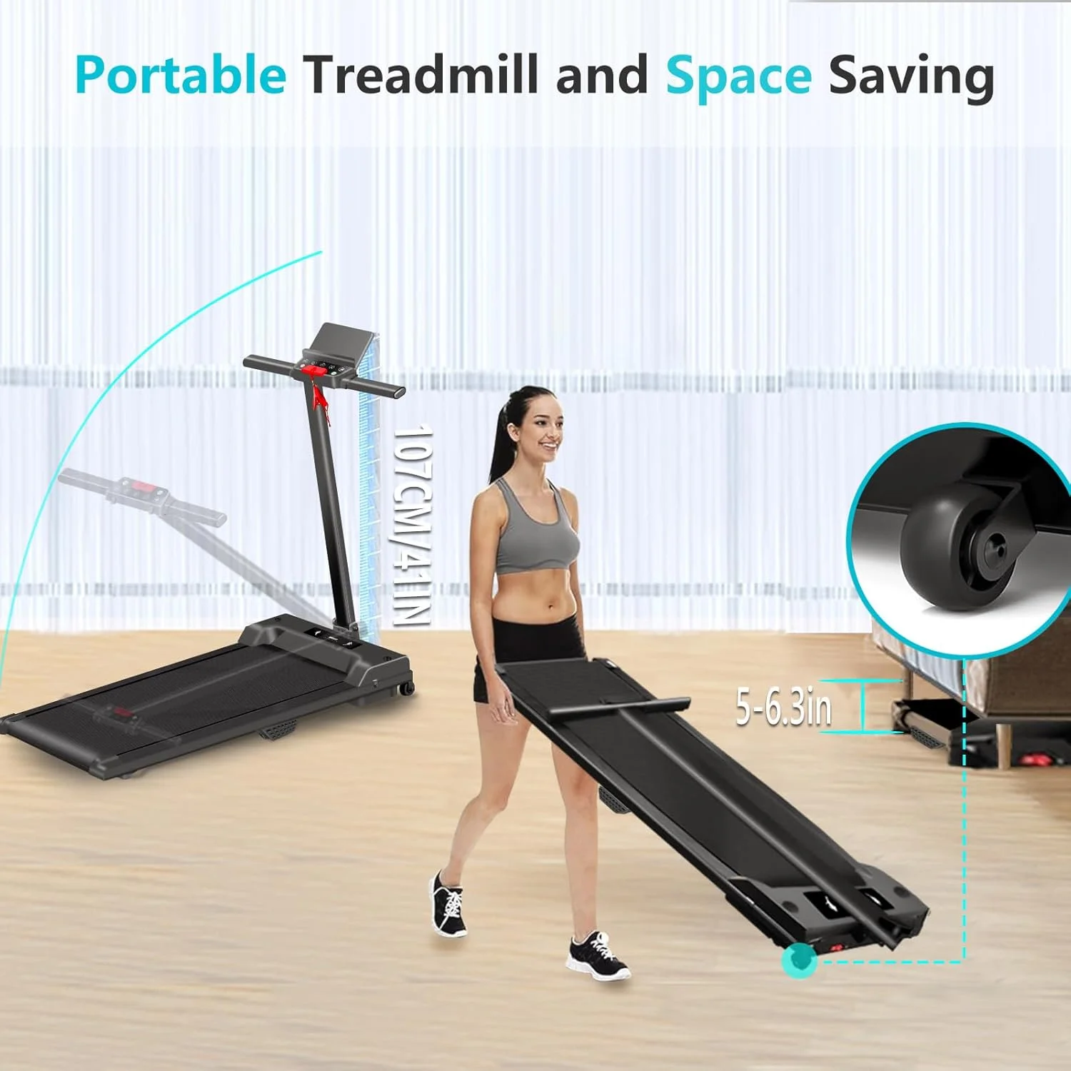 2 in 1 Walking Pad Treadmill, Foldable Treadmills with Handle Bar, 2.5HP Portable Folding Treadmill with Remote Control, Under Desk Treadmill for Home Office, 300lbs, Black