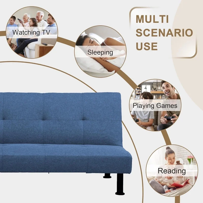 Couches for Living Room Upholstered Convertible Folding Futon Sofa Bed Modern Small Faux Leather Sleeper Sofa Love Seat for Bedroom, Apartment, Black