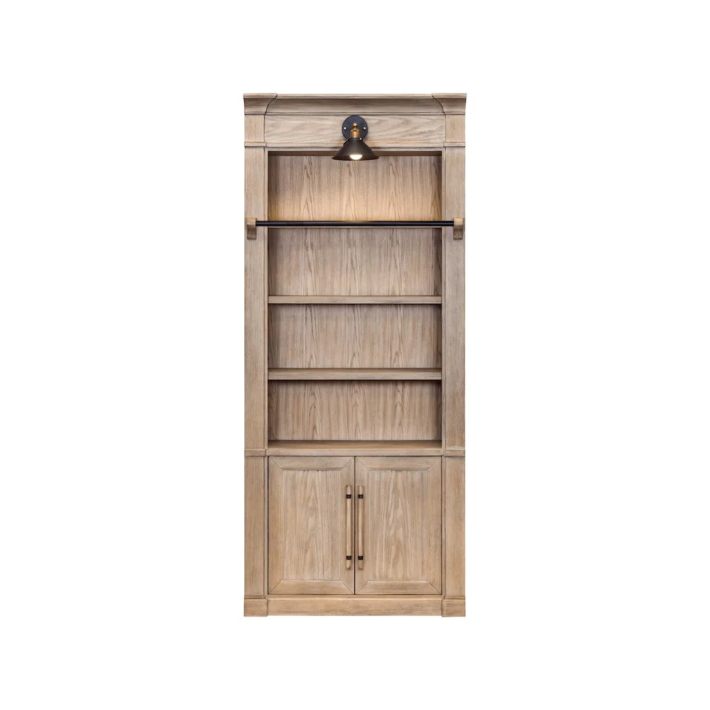 Martin Furniture Two 8' Tall Bookcase Wall With Ladder, Storage Organizer, Display Shelf, Brown