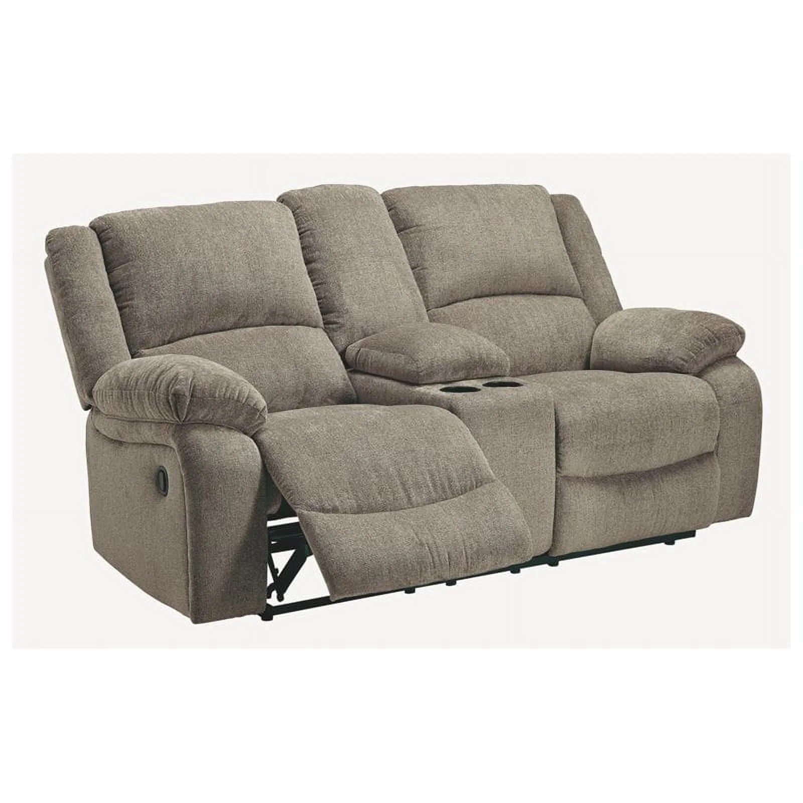 Bowery Hill Contemporary Fabric Reclining Loveseat with Console in Pewter