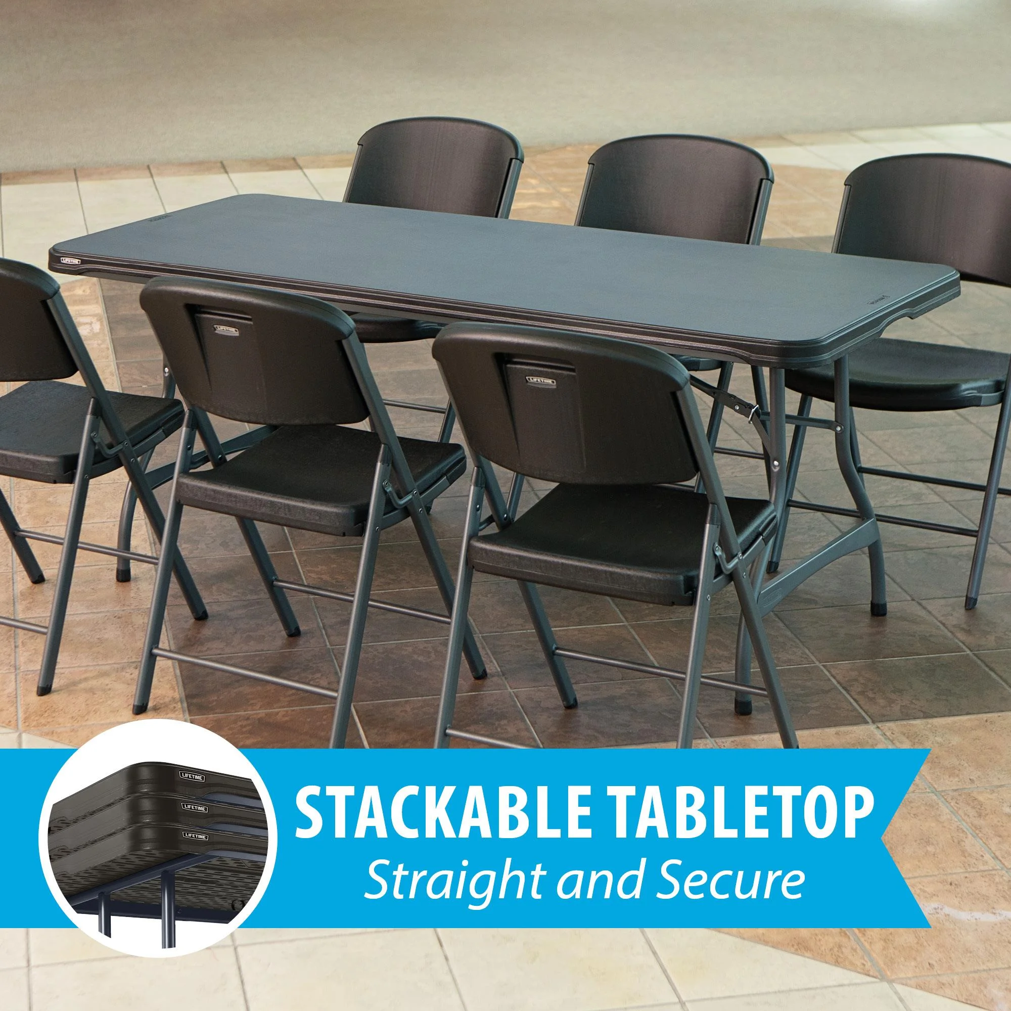 Lifetime 6 Foot Rectangle Folding Table, Indoor/Outdoor Commercial Grade, Black (280350)