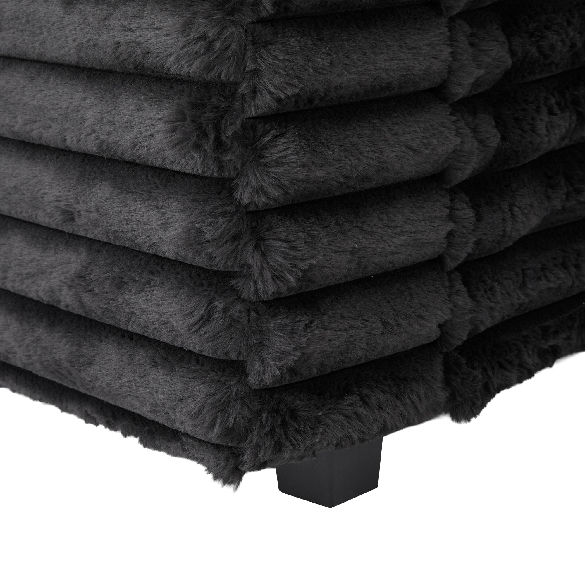 Oversized Double Chaise Lounge, Faux Fur Upholstered Deep Seat Sofa with 2 Pillows, 2 Cupholders, and Dual USB Ports