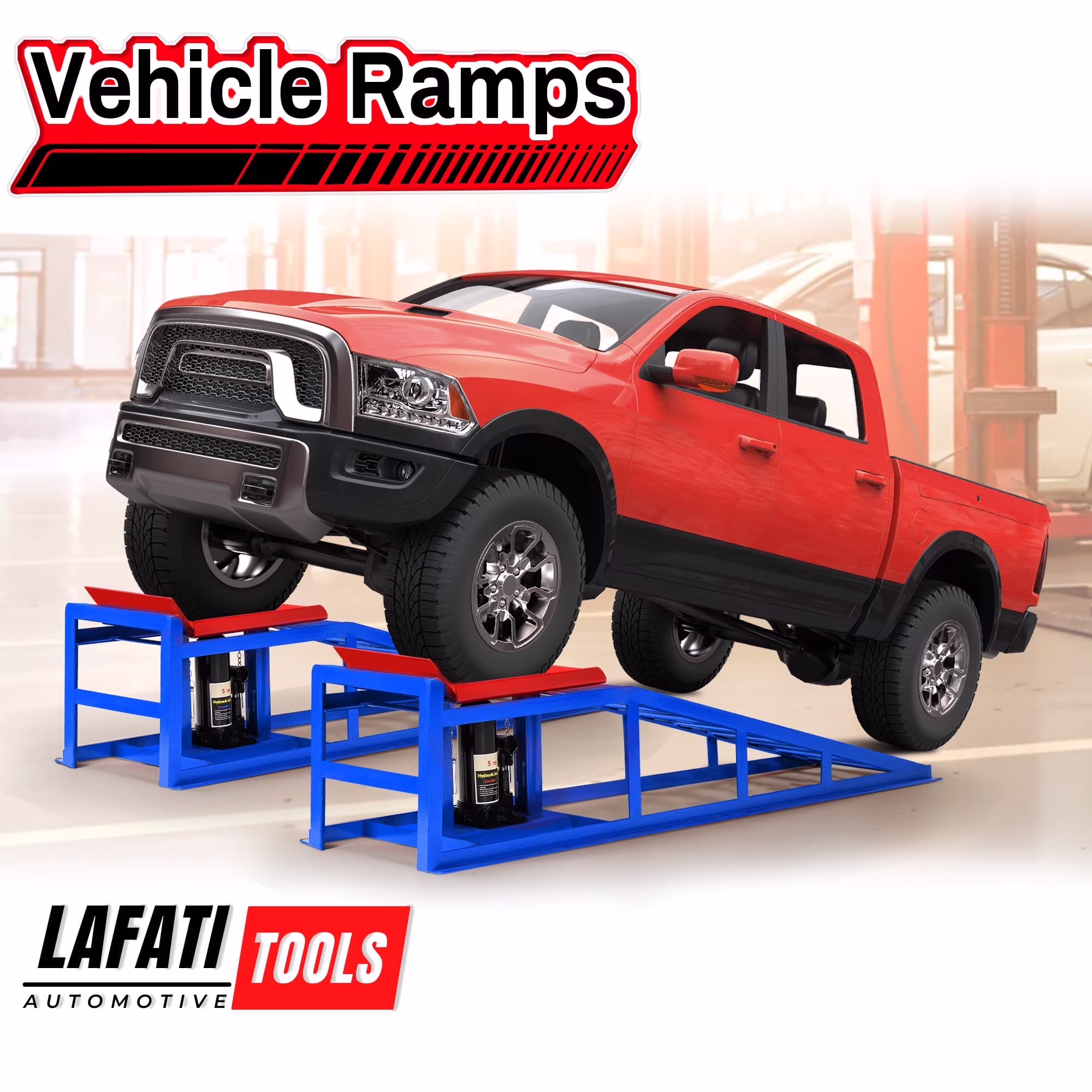 Lafati 2-Pack Hydraulic Car Ramps: Heavy-Duty Vehicle Ramps with 5T / 10000lbs Jack Load Capacity, Portable Design for Effortless Oil Changes and Car Lifts