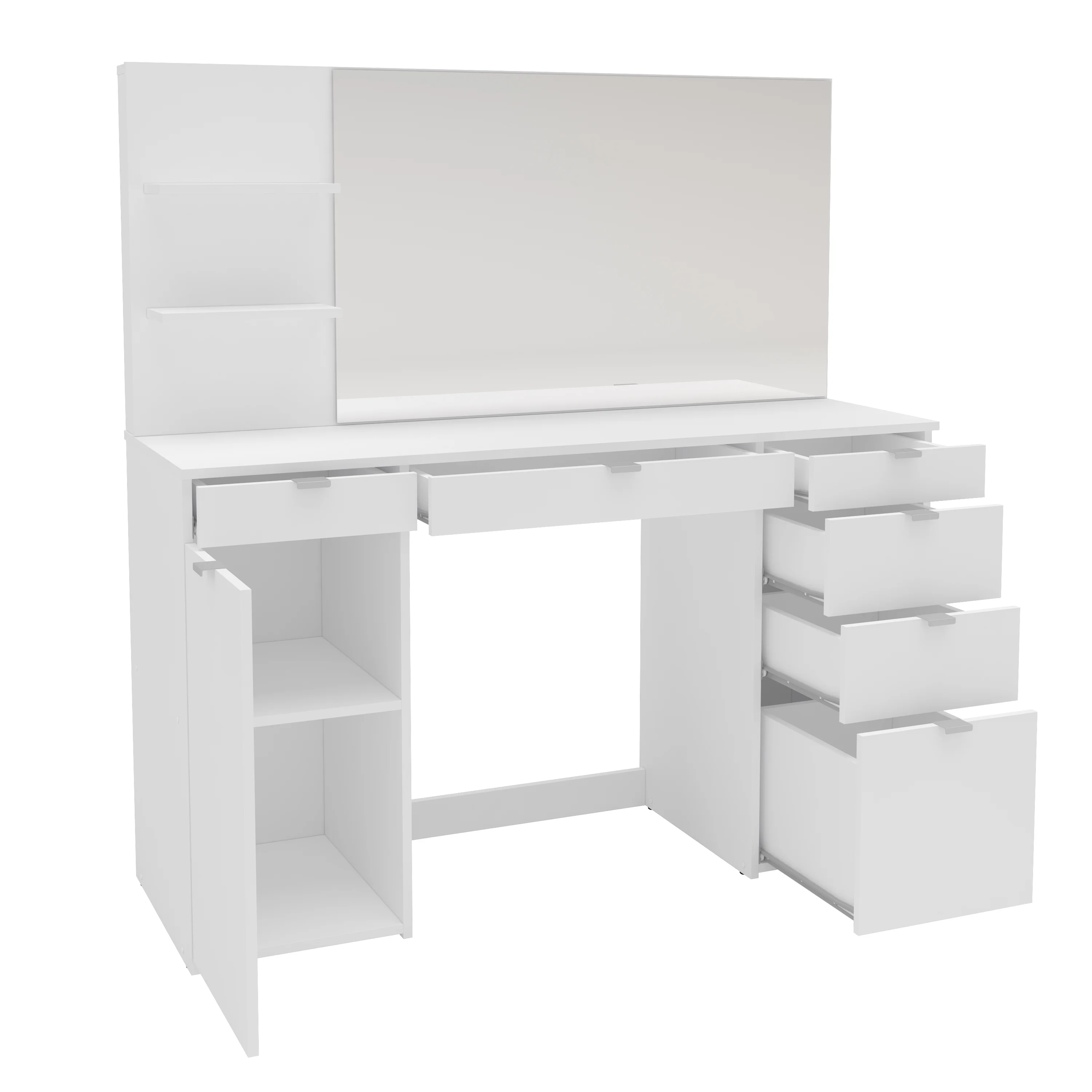 Polifurniture Amelia Modern Makeup Vanity Table with Mirror, White Finish