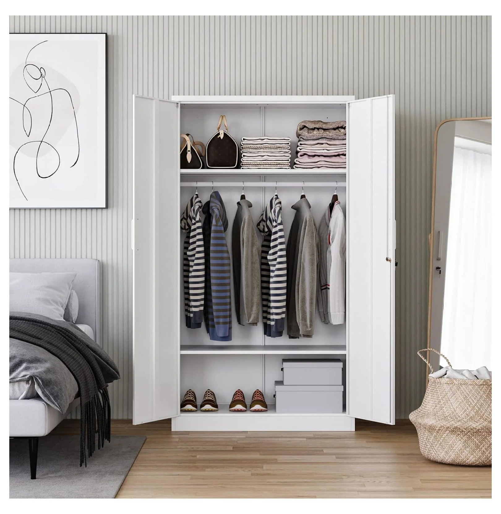 KriKac Metal Storage Cabinets with Lock Doors,Tall Locker Organizer Steel Garage Cabinets, 5 Adjustable Layers Shelves for Home, Office, Warehouse,Tool,Industrial(Black)