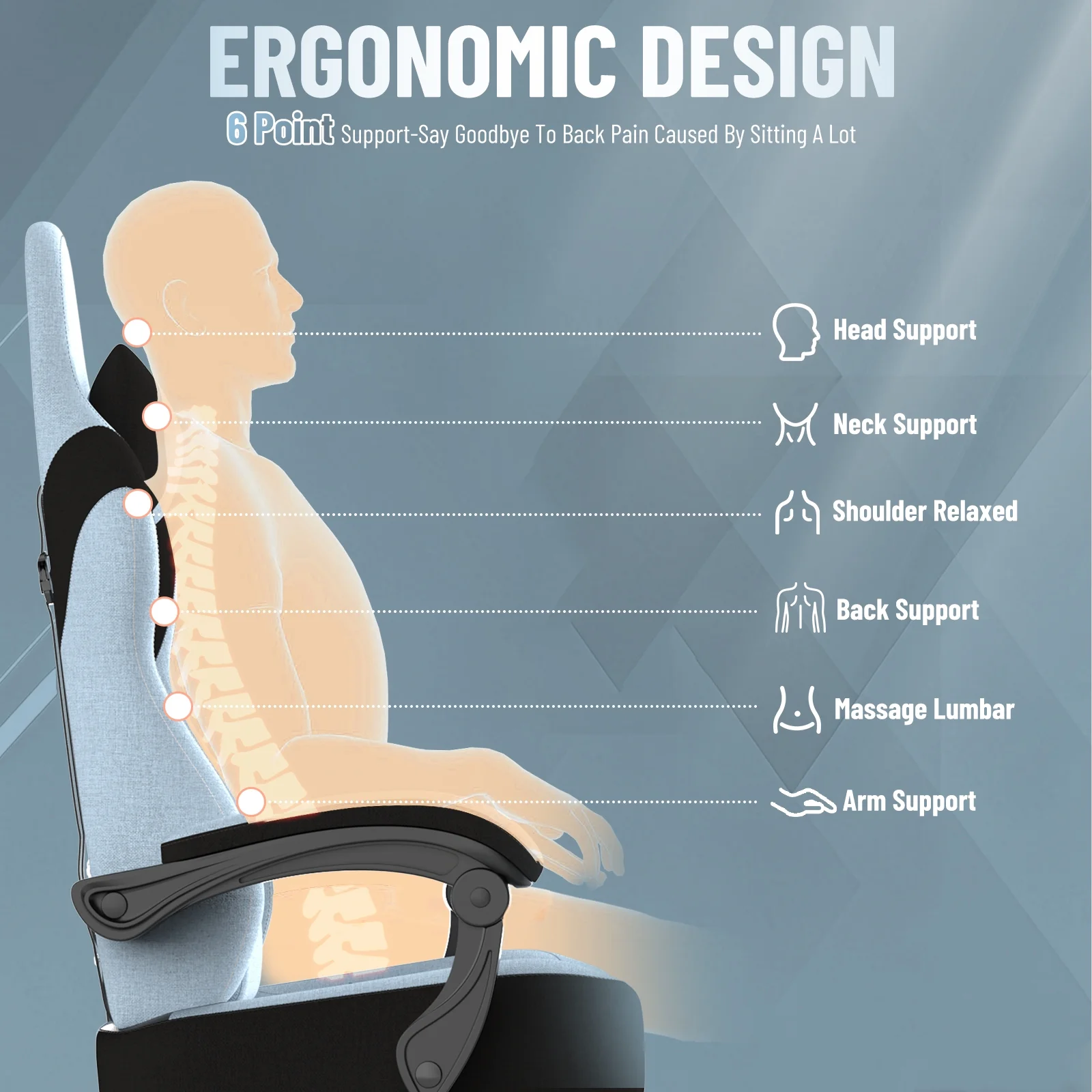 SOONTRANS Gaming Chair for Adults, Ergonomic Linen Fabric Computer Chair with Massage Lumbar Pillow, Gamer Game Chair with Adjustable Headrest, Comfortable Office Chair for Home, White