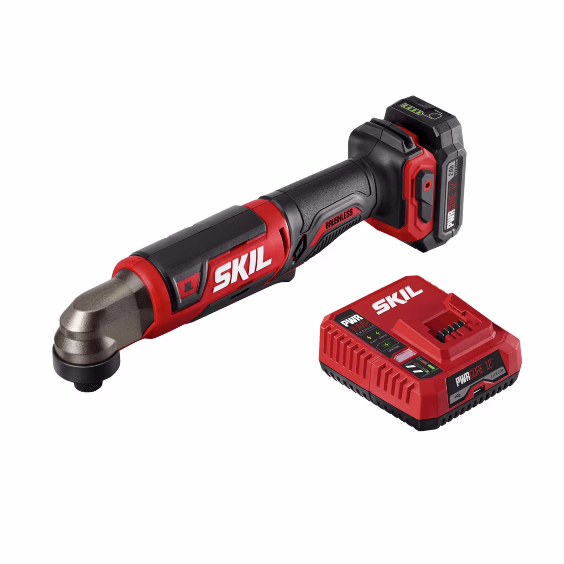 SKIL RI574502 12V Brushless 1/4'' Hex Right Angle Impact Driver Kit with 2.0Ah Battery & Charger