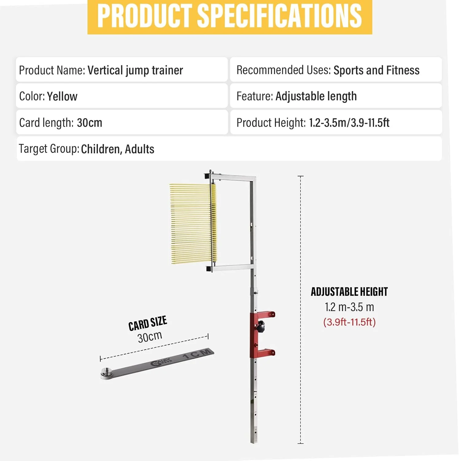 Adjustable Height Vertical Jump Tester, 47.24''-137.8