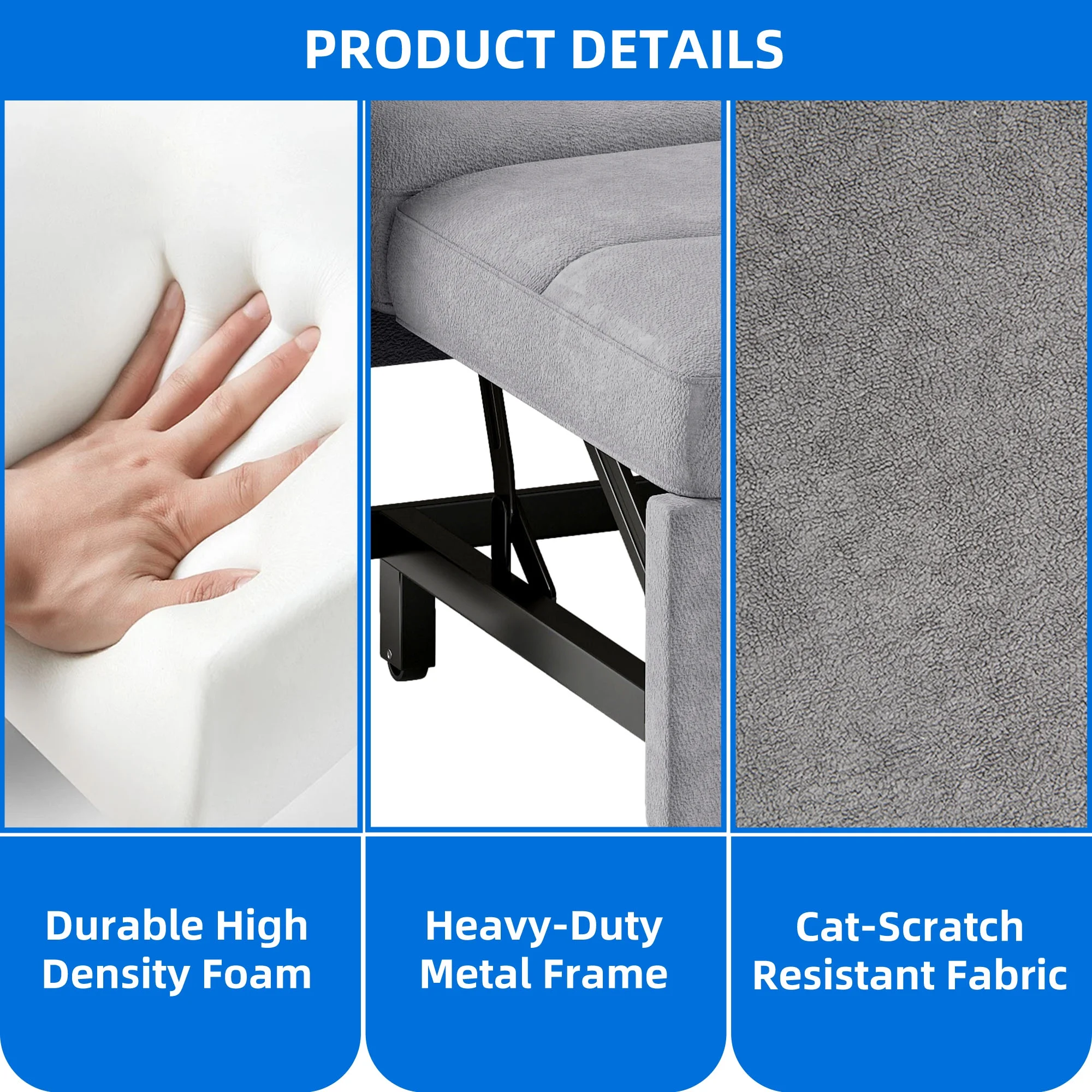 Dextrus  3-in-1 Convertible Futon Sofa Bed, Modern Sleeper Sofa with Pull-Out Bed for Small Place, Beige