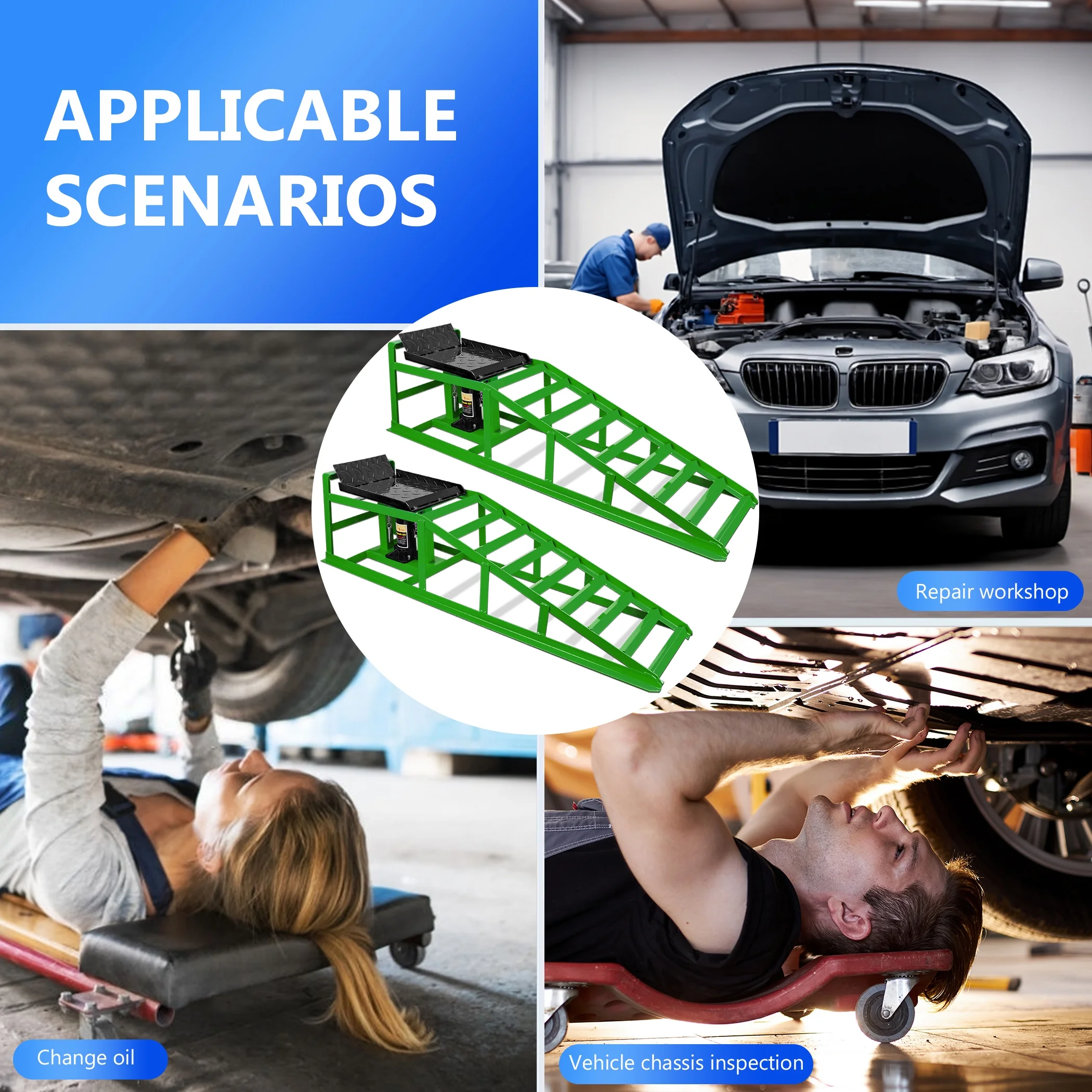 Lafati 2-Pack Hydraulic Car Ramps: Heavy-Duty Vehicle Ramps with 5T / 10000lbs Jack Load Capacity, Portable Design for Effortless Oil Changes and Car Lifts