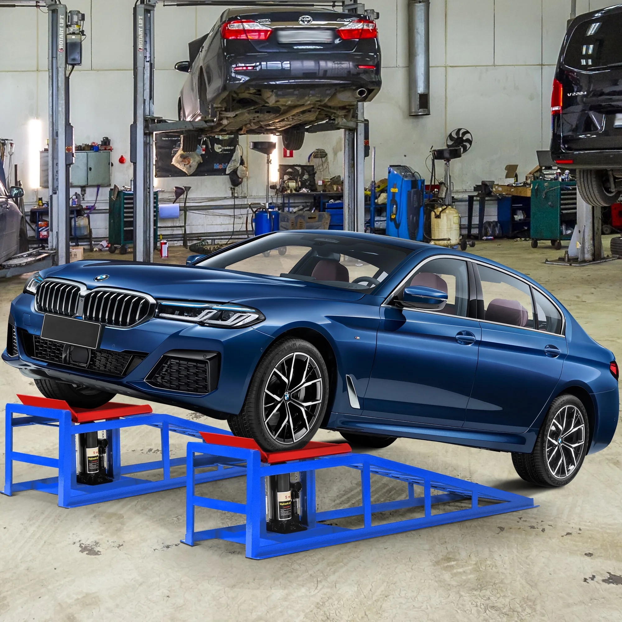 Lafati 2-Pack Hydraulic Car Ramps: Heavy-Duty Vehicle Ramps with 5T / 10000lbs Jack Load Capacity, Portable Design for Effortless Oil Changes and Car Lifts