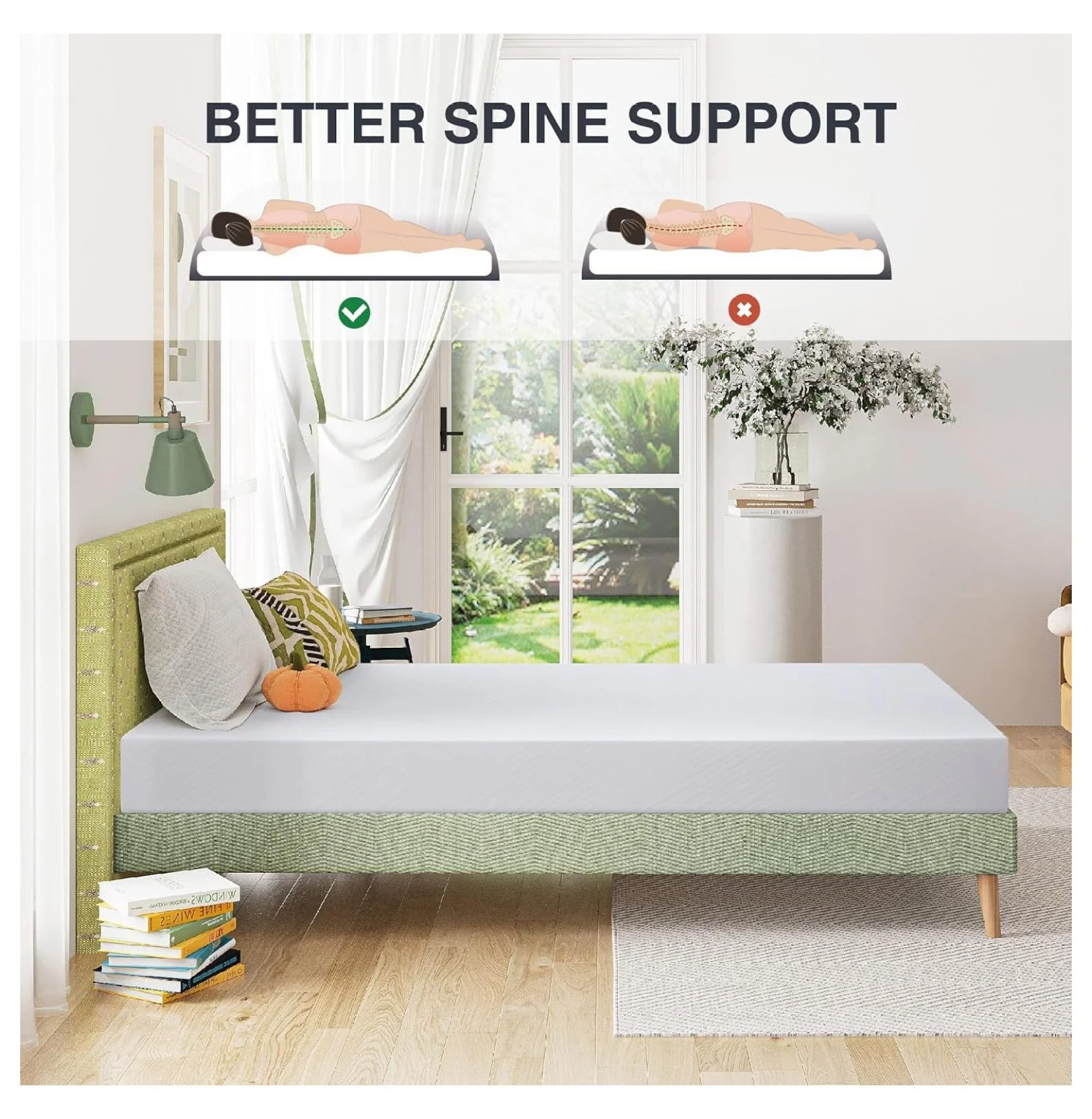 Green Tea Memory Foam Mattress 6 Inch Twin Size - Certified Fiberglass Free Kids Bunk Bed Mattress in a Box, 38x75