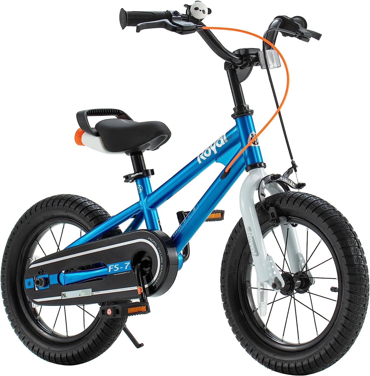 Royalbaby Freestyle 7 Kids Bike Toddlers 14 Inch Wheel Dual Handbrakes Bicycle Beginners Boys Girls Ages 3-5 Years. Kickstand and Water Bottle Included. Blue