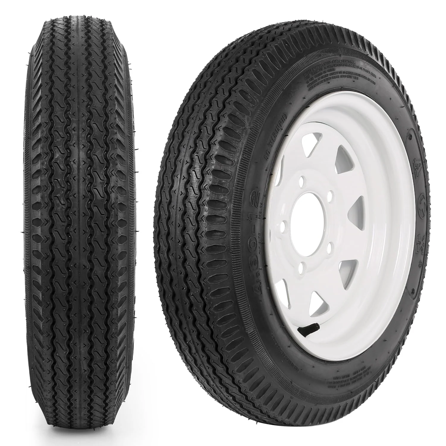 1AutoDepot 4.80-12 4.80x12 480-12 4.8-12 Trailer Tires with Rims, 5 Lug 6PR Load Range C, Set of 2