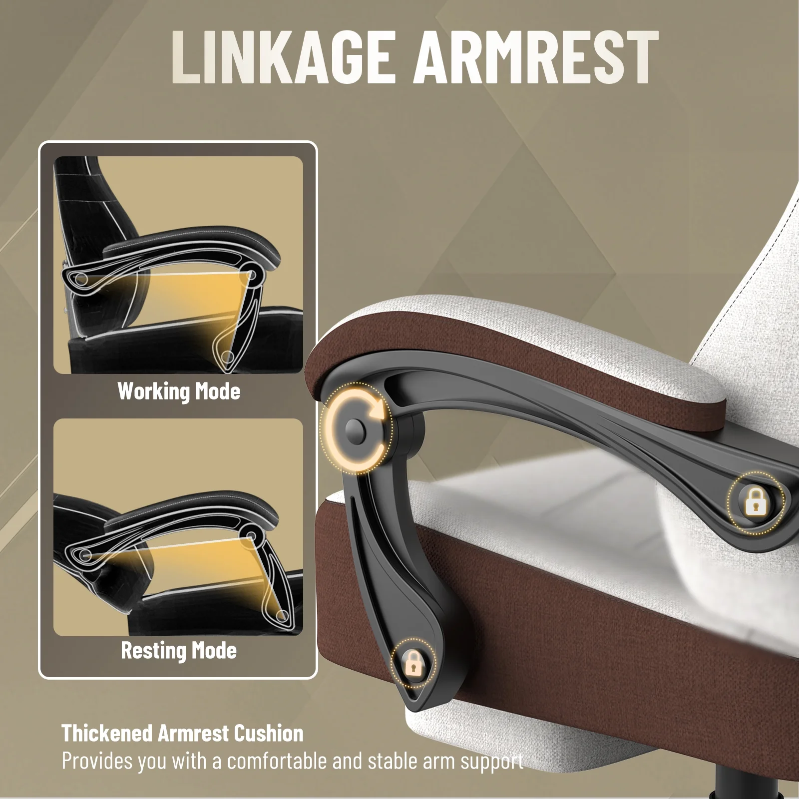 SOONTRANS Gaming Chair for Adults, Ergonomic Linen Fabric Computer Chair with Massage Lumbar Pillow, Gamer Game Chair with Adjustable Headrest, Comfortable Office Chair for Home, White