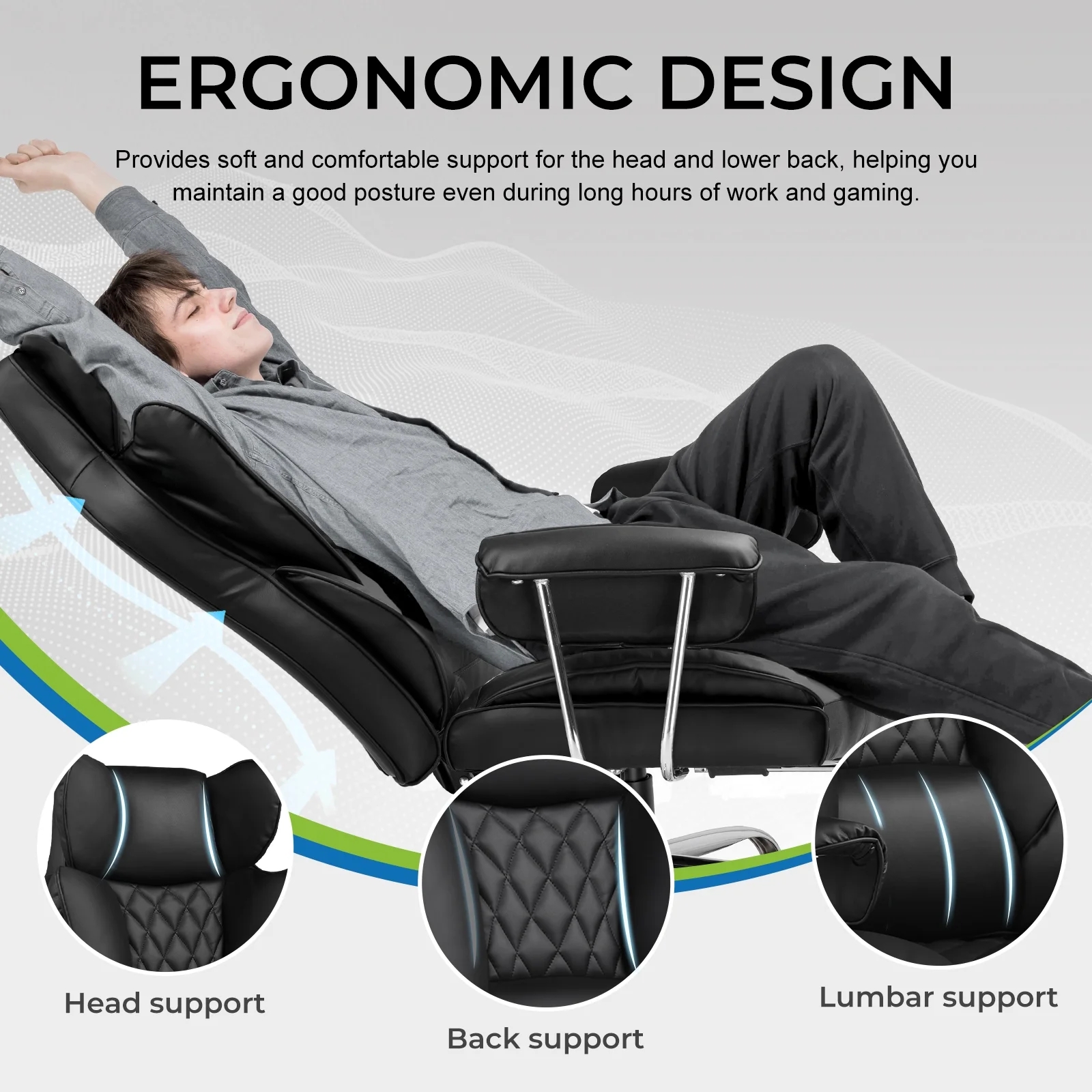 LUCKLIFE Big & Tall Office & Gaming Chair 400LBS Capacity, Wide Ergonomic Seat with Footrest, Adjustable Armrests, Black