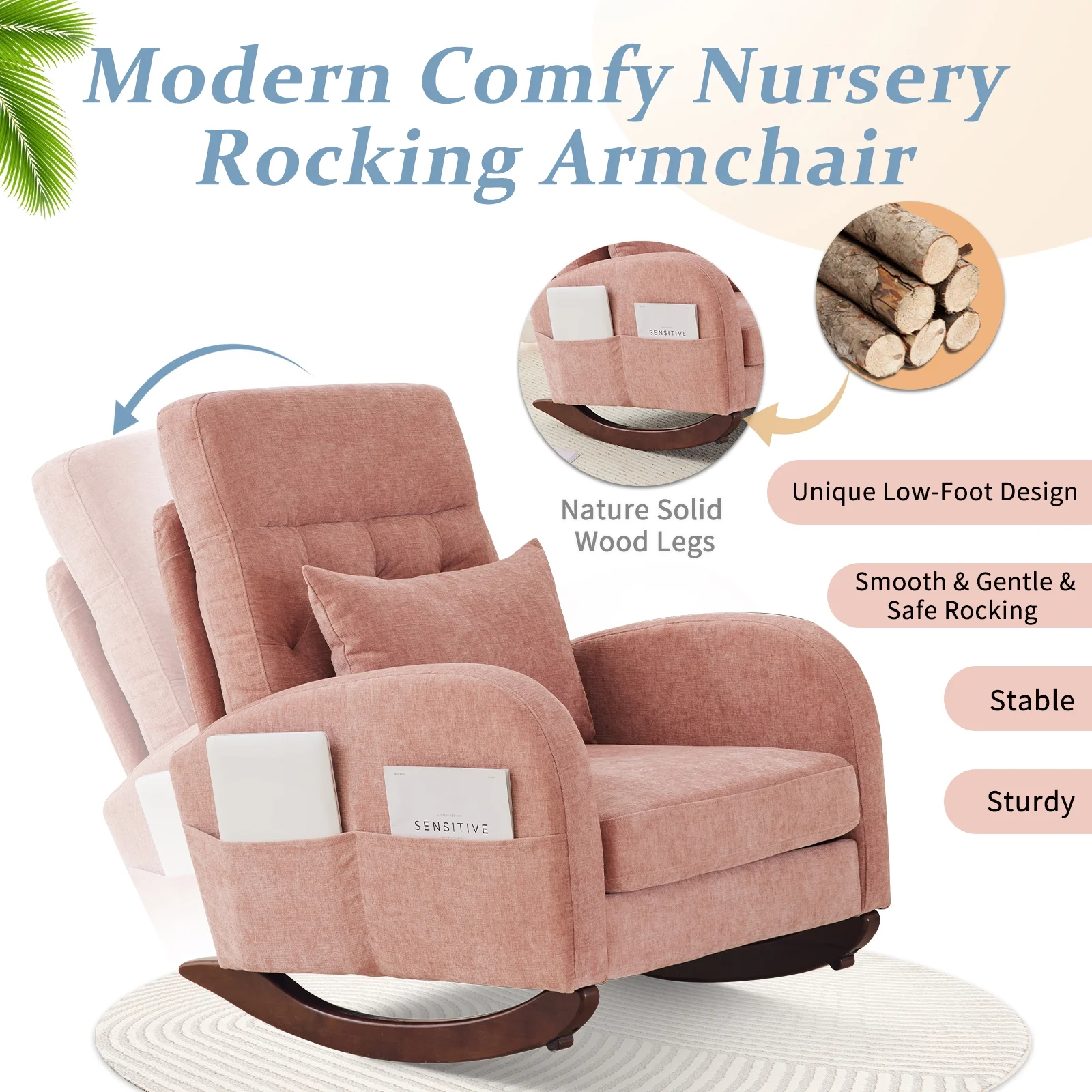 Ktaxon Rocking Accent Chair Glider Reading Chair Comfy Teddy Velvet Upholstered Single Sofa Rocker for Living Room, Nursery, Bedroom Beige