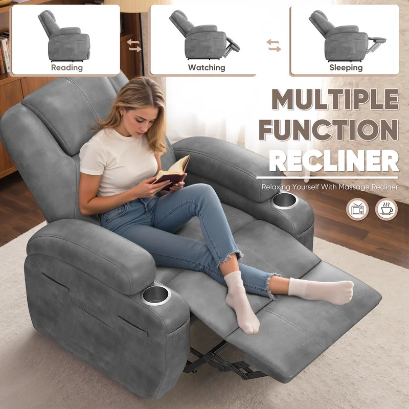 Lacoo power lift electric Massage recliner chair Oversized Single Sofa with Cup Holder for elderly,Black