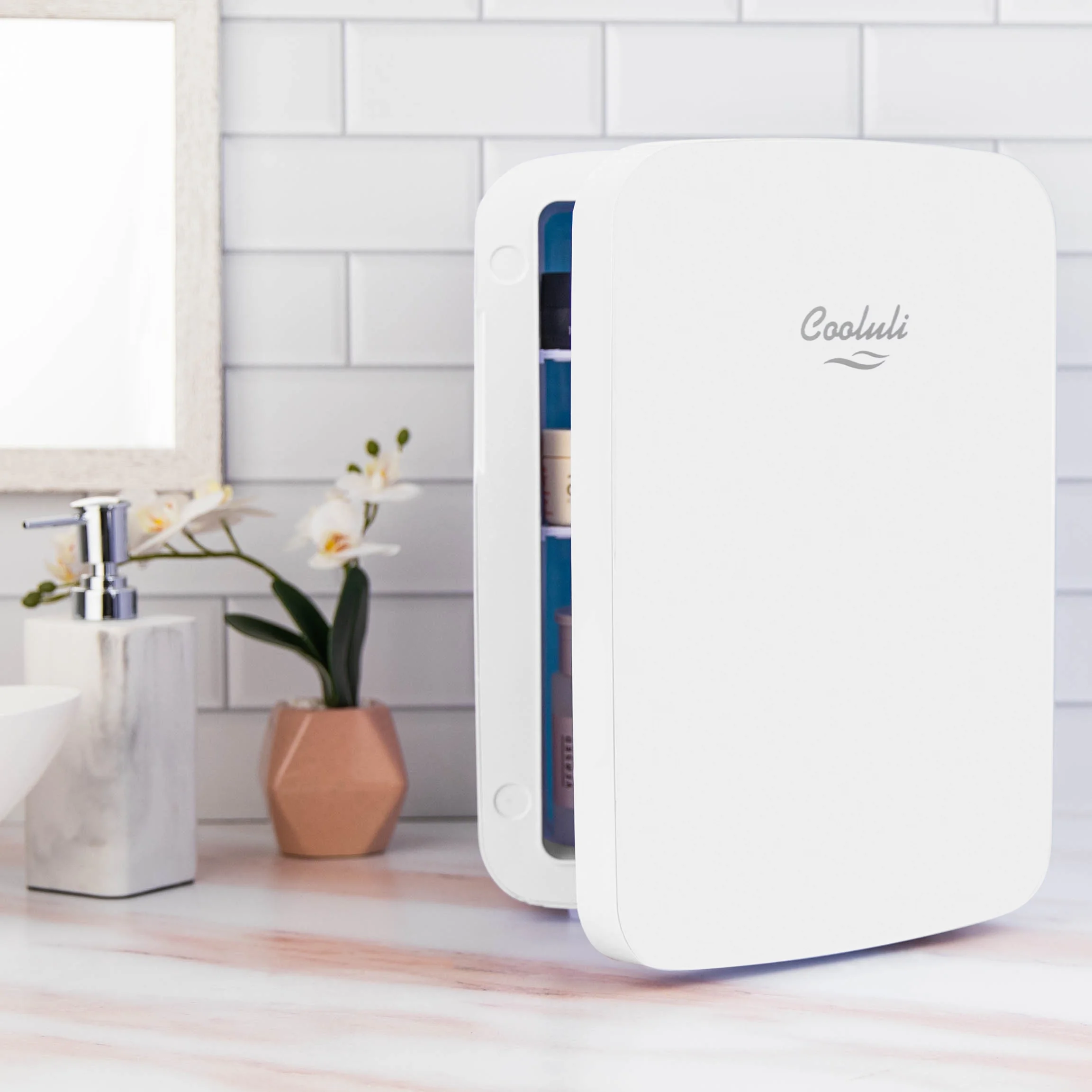 Cooluli Infinity Black 15 Liter Compact Portable Cooler Warmer Mini Fridge for Bedroom, Office, Dorm, Car - Great for Skincare & Cosmetics (110-240V/12V)