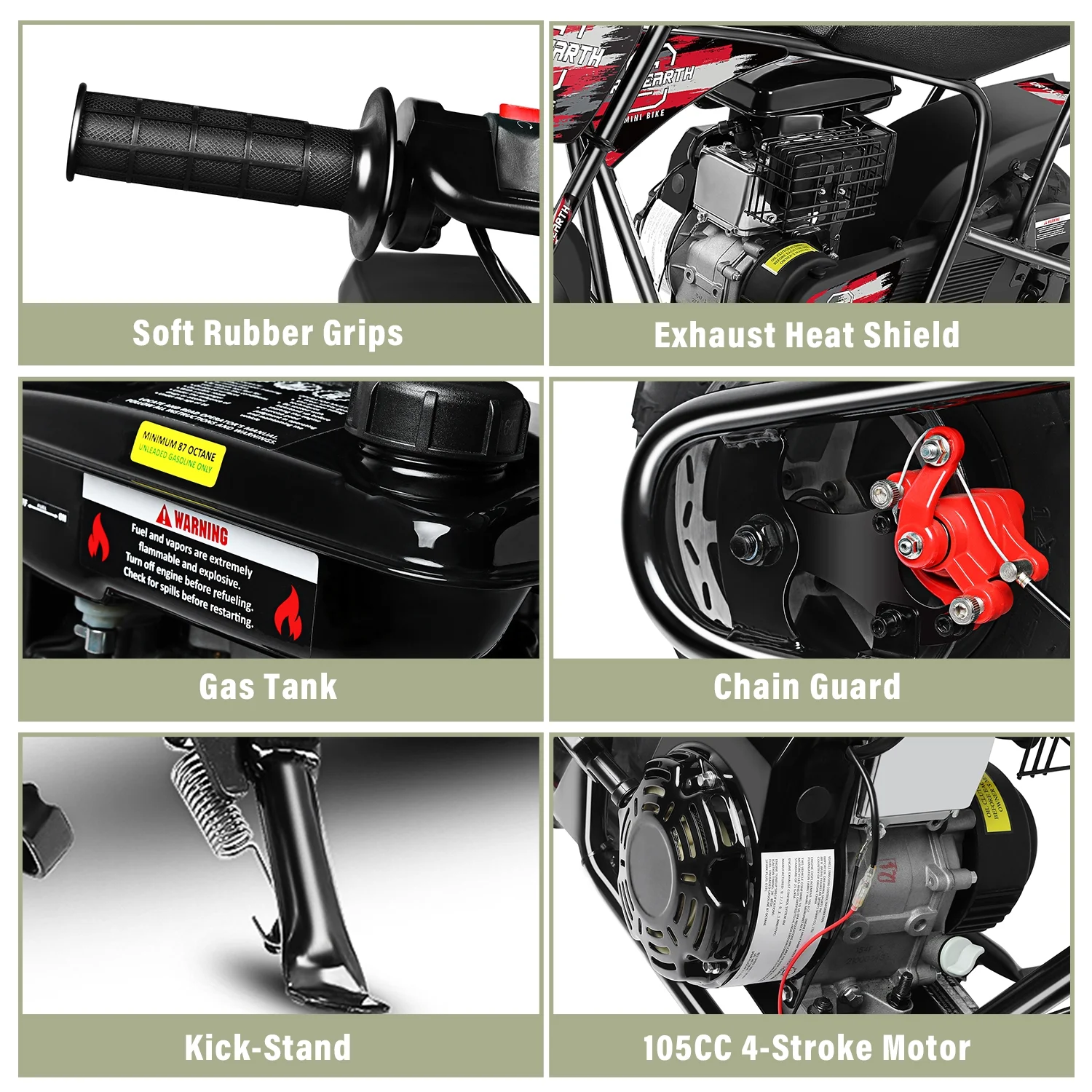 Oryxearth Mini Gas Bike, 105cc 4-Stroke Dirt Off Road Trail, 24mph, Weight Support 165 LBS, Red