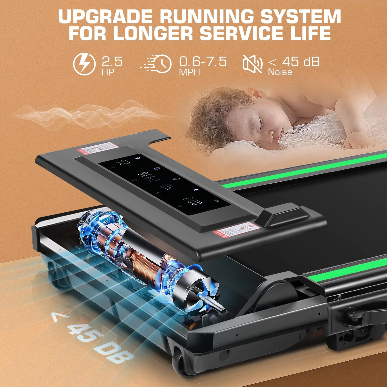 ANCHEER 2 in 1 Under Desk Treadmill with 250lbs Capacity, Walking Pad/Compact Electric Treadmill for Home/Gym/Office with LED Touch Screen, Remote Watch, Speed Range 0.6-7.5 mph