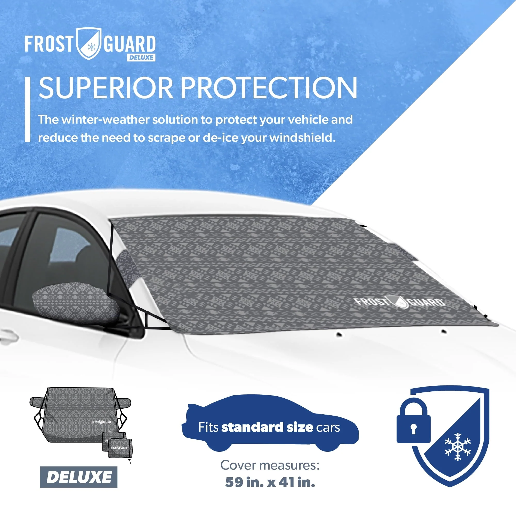 FrostGuard Deluxe Full-Coverage Car Windshield Cover for Ice/Snow, Sweater, 41