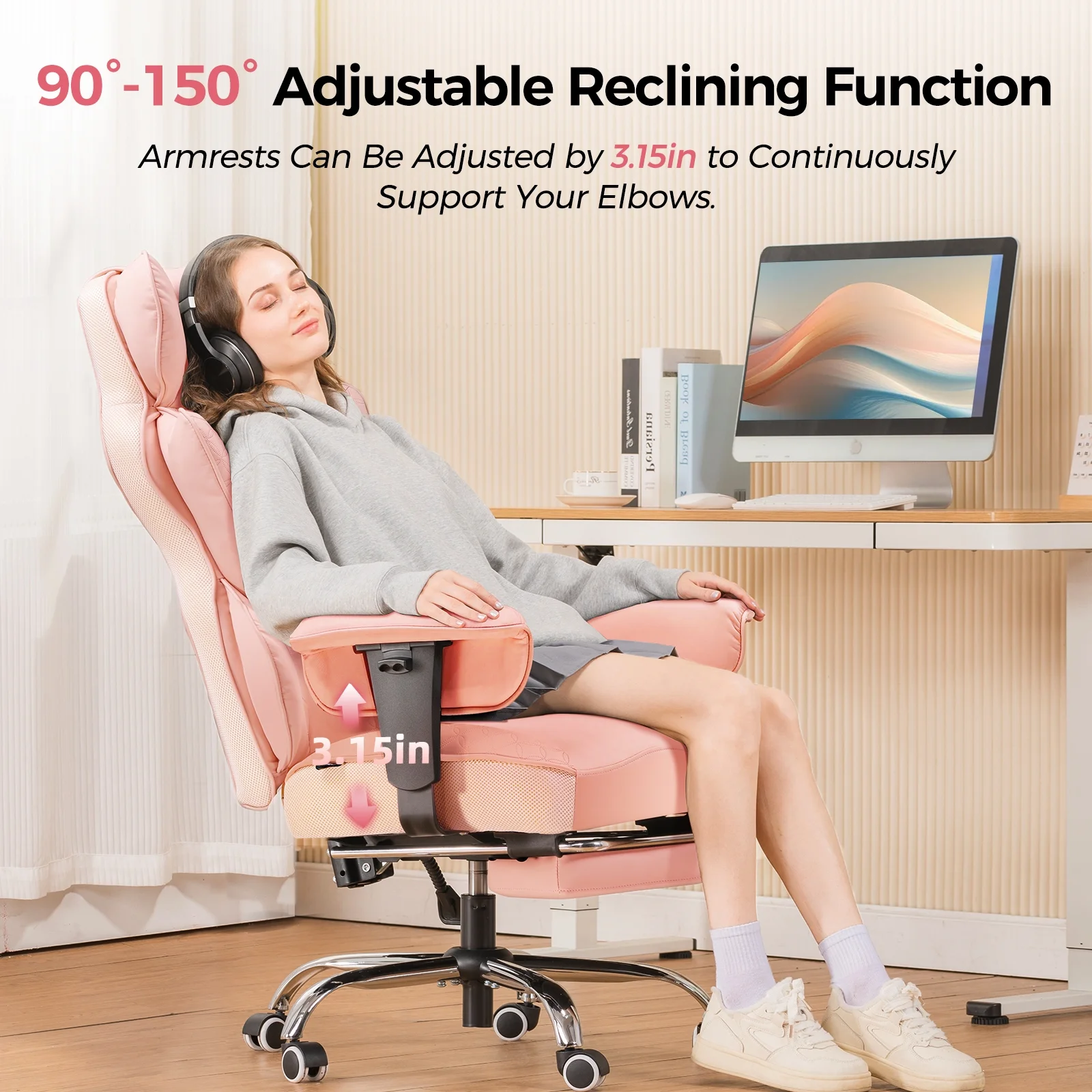 LUCKLIFE Big & Tall Office & Gaming Chair 400LBS Capacity, Wide Ergonomic Seat with Footrest, Adjustable Armrests, Black