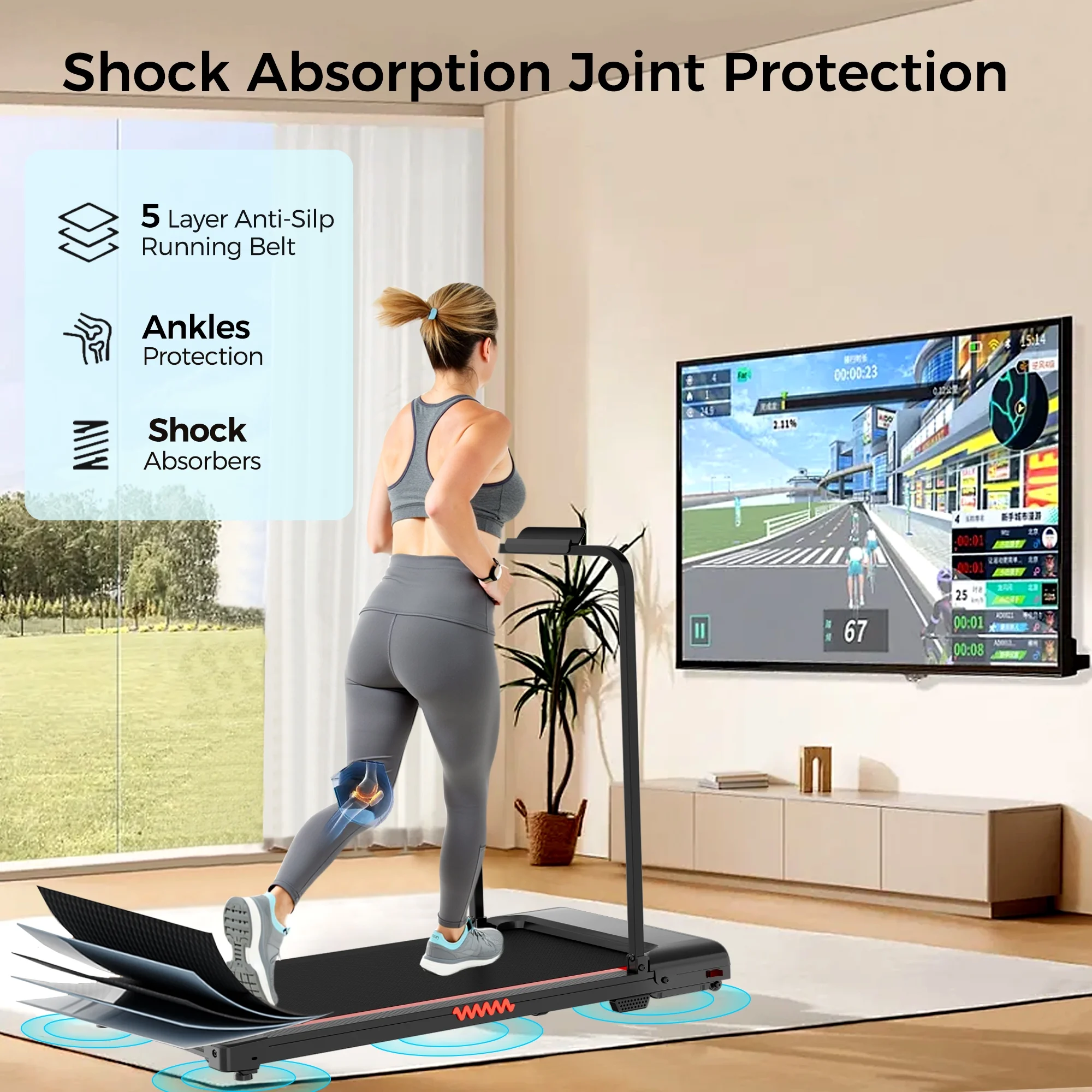 2 in 1 Walking Pad Treadmill, Foldable Treadmills with Handle Bar, 2.5HP Portable Folding Treadmill with Remote Control, Under Desk Treadmill for Home Office, 300lbs, Black