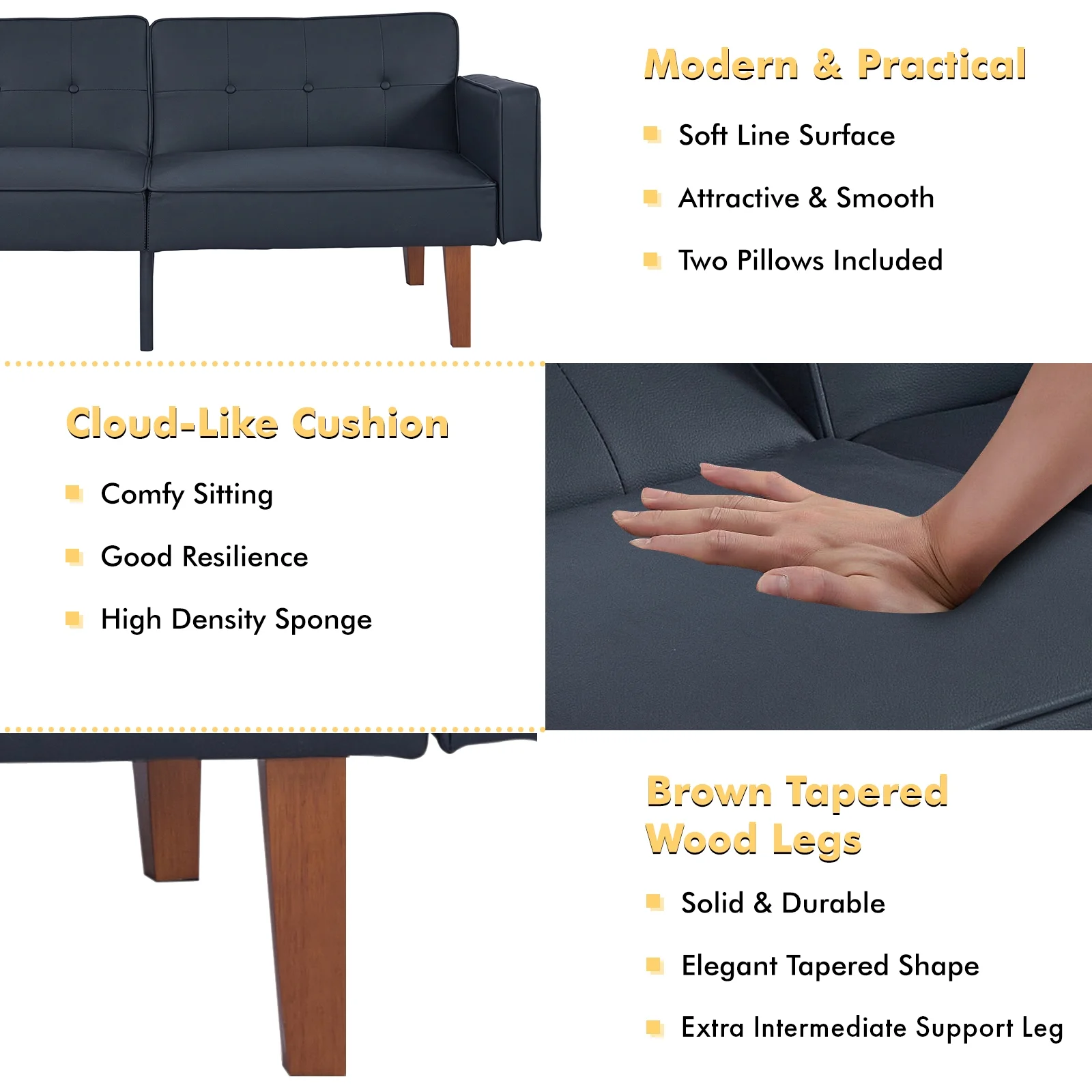 Sofa Bed, Convertible Memory Foam Futon Couch, Adjustable Sleeper Sofa Bed for Living Room, Gray