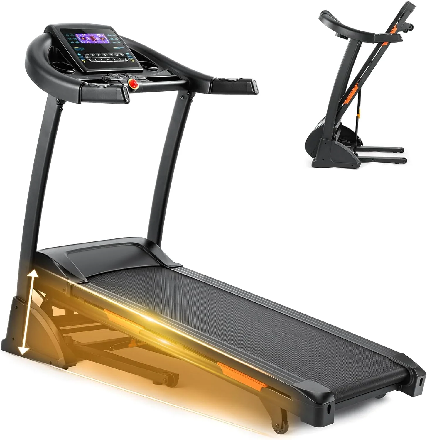 3.5HP Folding Treadmill, 300lb Capacity, 15 Levels Auto Incline Treadmills for Home Running and Walking Max 10MPH Speed Dprodo Foldable EleTreadmill Running Machine with APP & Bluetooth