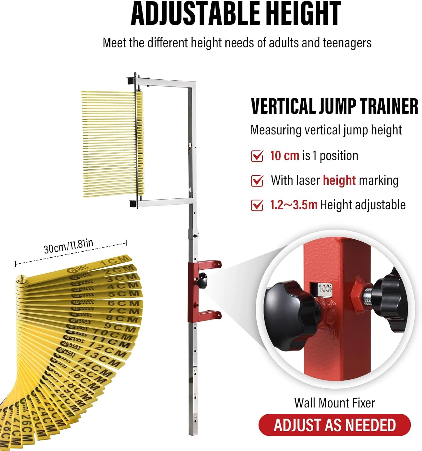 Adjustable Height Vertical Jump Tester, 47.24''-137.8