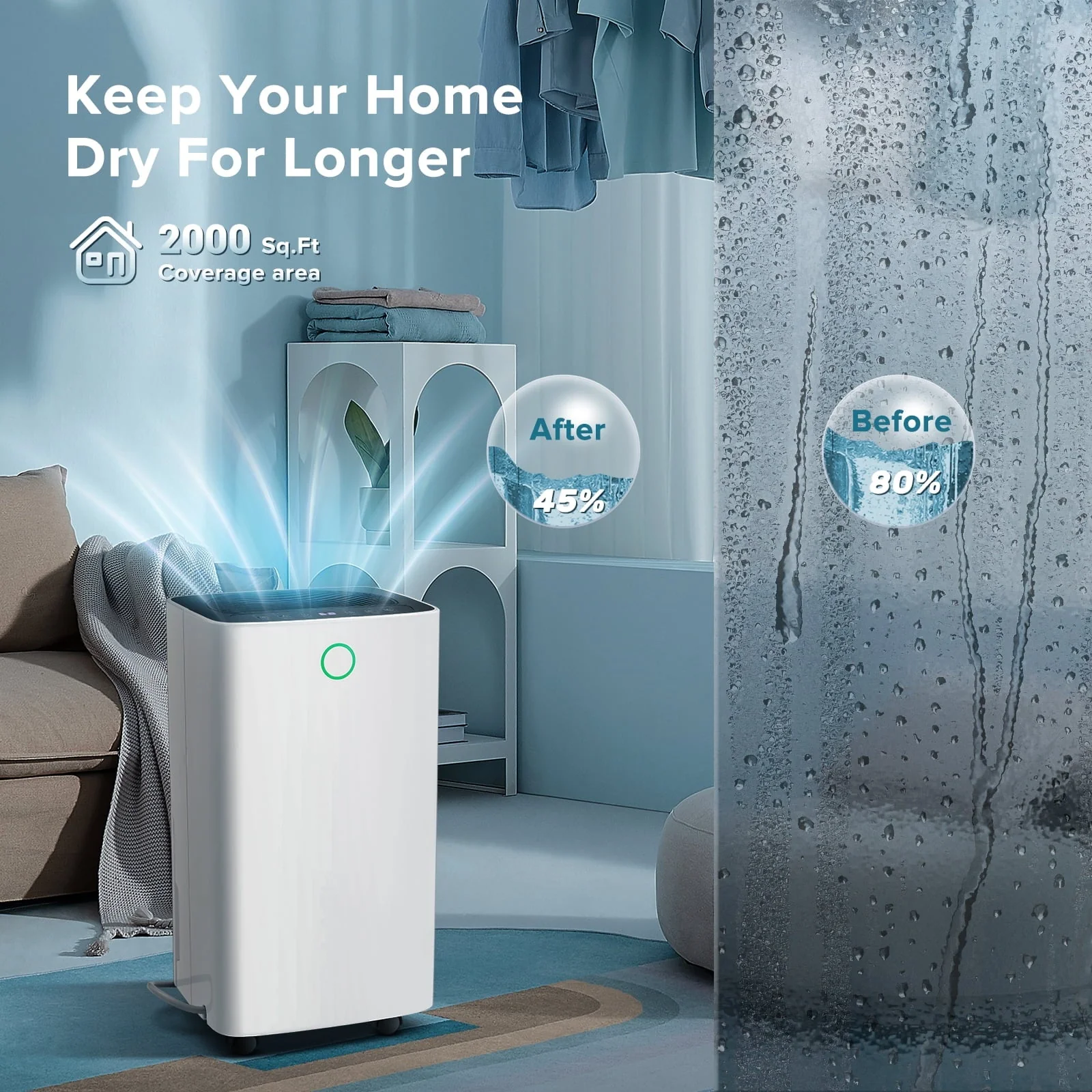 KISSAIR 30 Pint Dehumidifiers, 1000 Sq. Ft Dehumidifier with Drain Hose, 0.53 Gallon Water Tank, 3 Operation Modes, 24H Timer, Portable Dehumidifier for Basement/Bathroom/Laundry Room