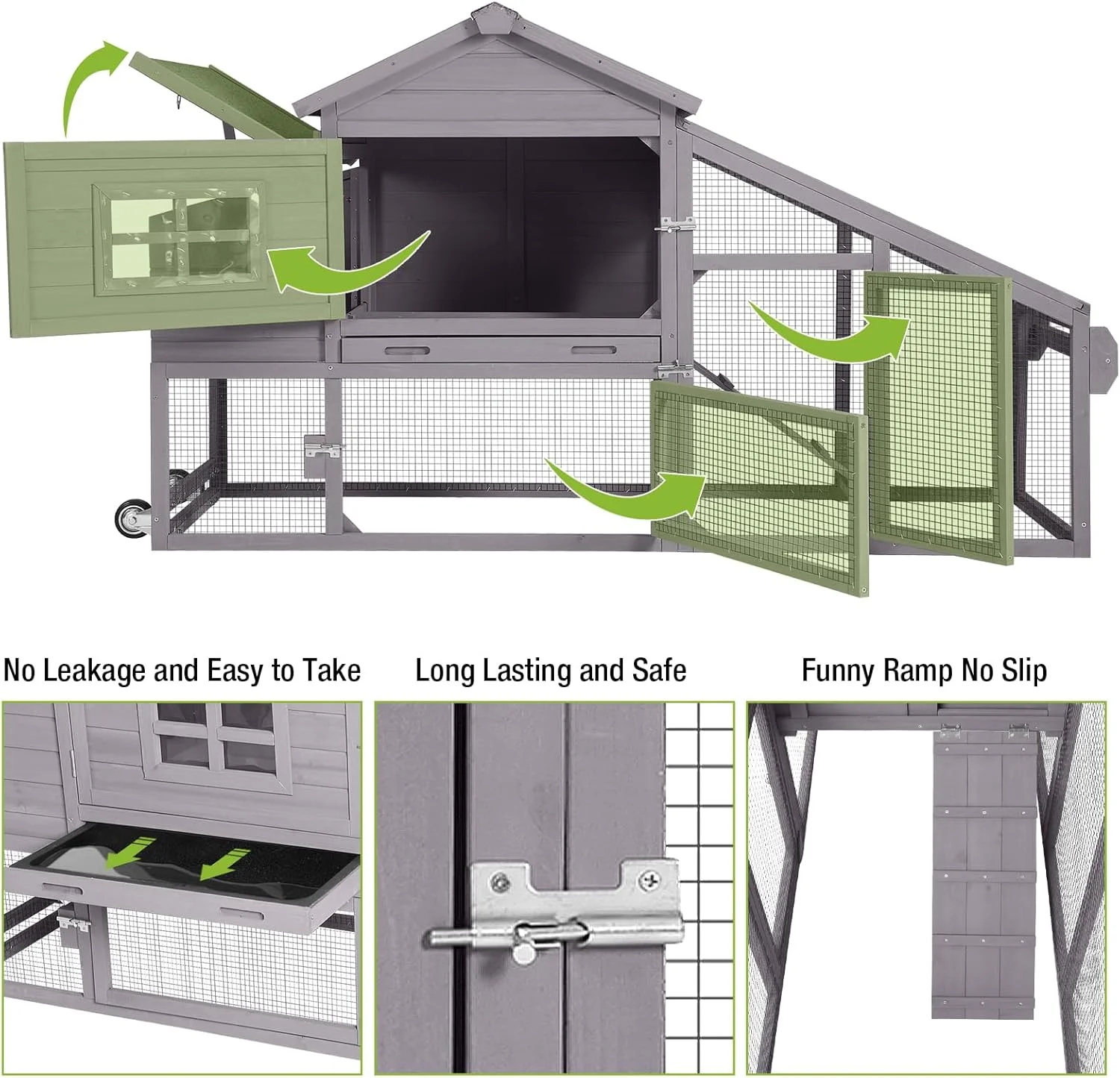 BUTINGLALE Chicken Coop Mobile Chicken House On Wheel Outdoor Rabbit Hutch for 2-4 Chickens 67