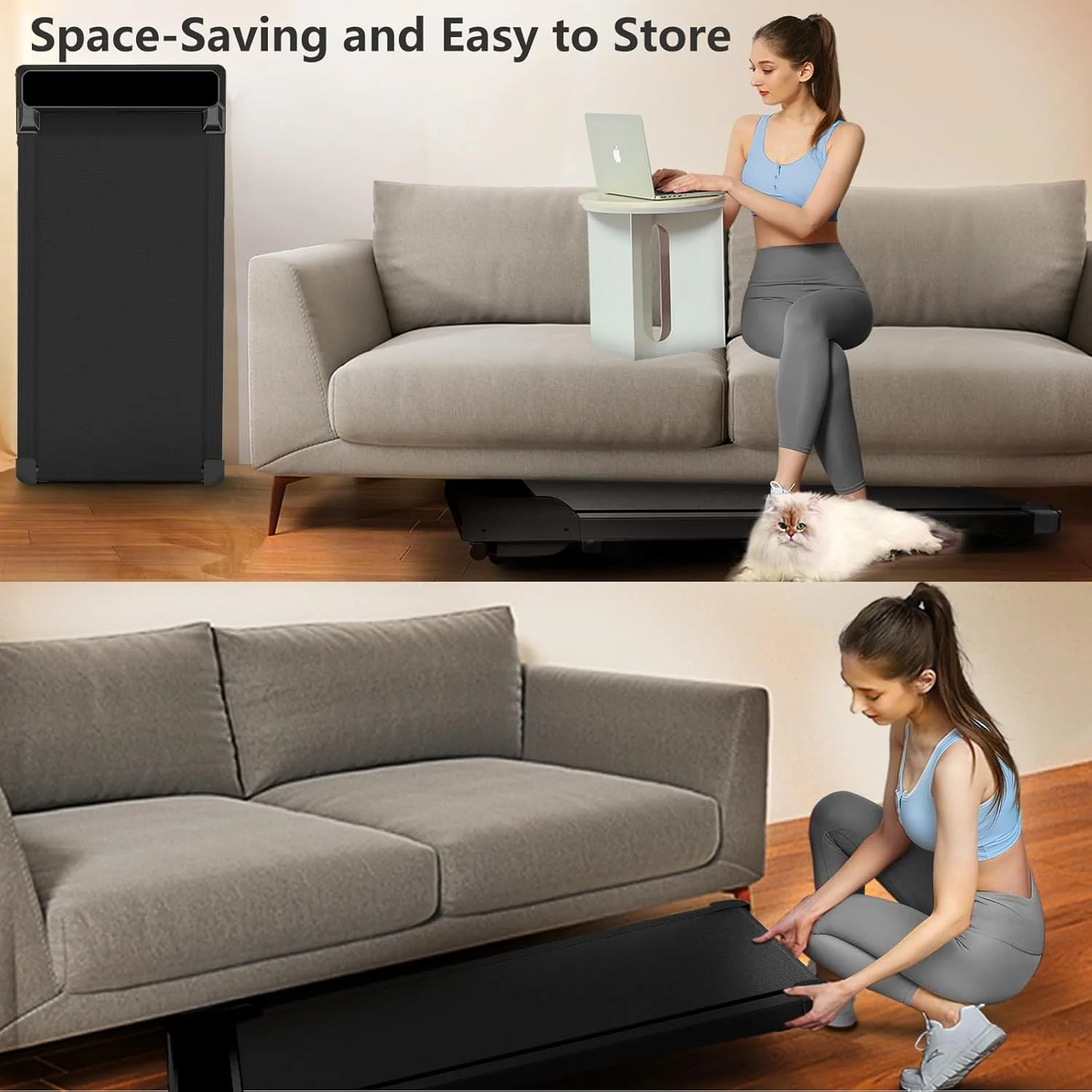 JURITS Walking Pad 2 in 1 for Walking and Jogging, Under Desk Treadmill for Home Office with Remote Control, Portable Walking Pad Treadmill Under Desk, Desk Treadmill in LED Display,Black