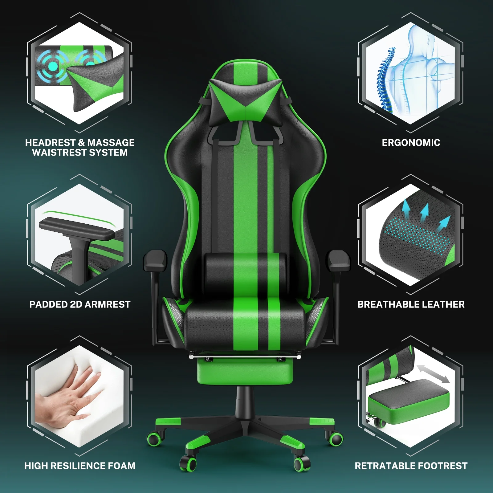 SOONTRANS Gaming Chair for Adults, Ergonomic Linen Fabric Computer Chair with Massage Lumbar Pillow, Gamer Game Chair with Adjustable Headrest, Comfortable Office Chair for Home, White