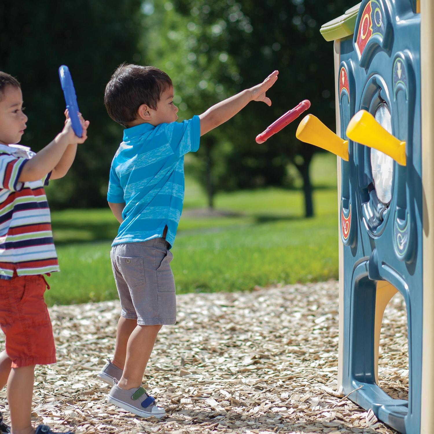Step2 Neighborhood Fun Center Brown Playhouse with Slide Plastic Kids Outdoor Toys