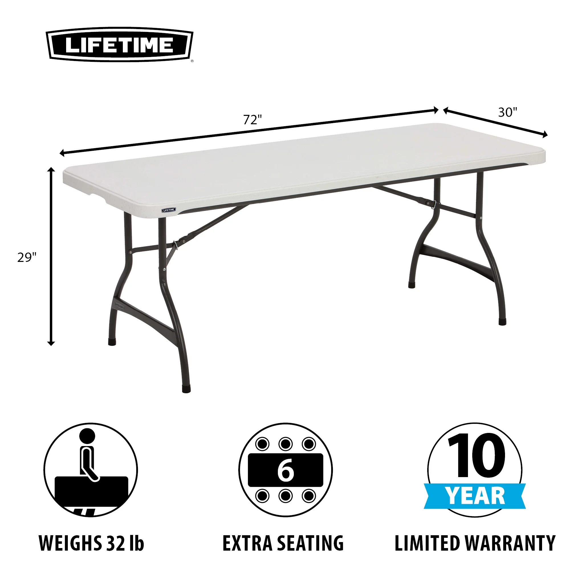Lifetime 6 Foot Rectangle Folding Table, Indoor/Outdoor Commercial Grade, Black (280350)