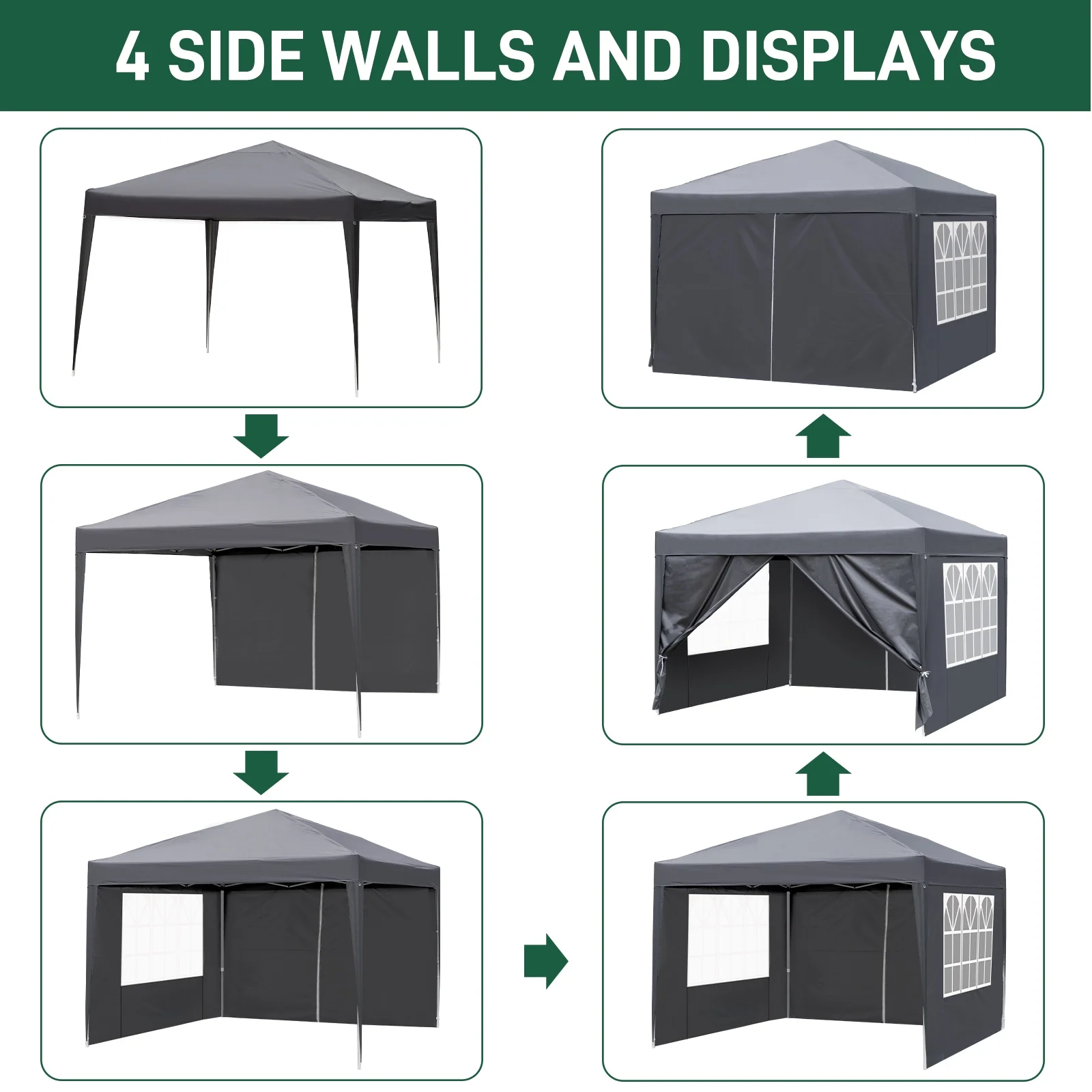 Ktaxon 10'x10' Pop Up Gazebo Canopy Wedding Party Tent with 4 Sidewalls Gray