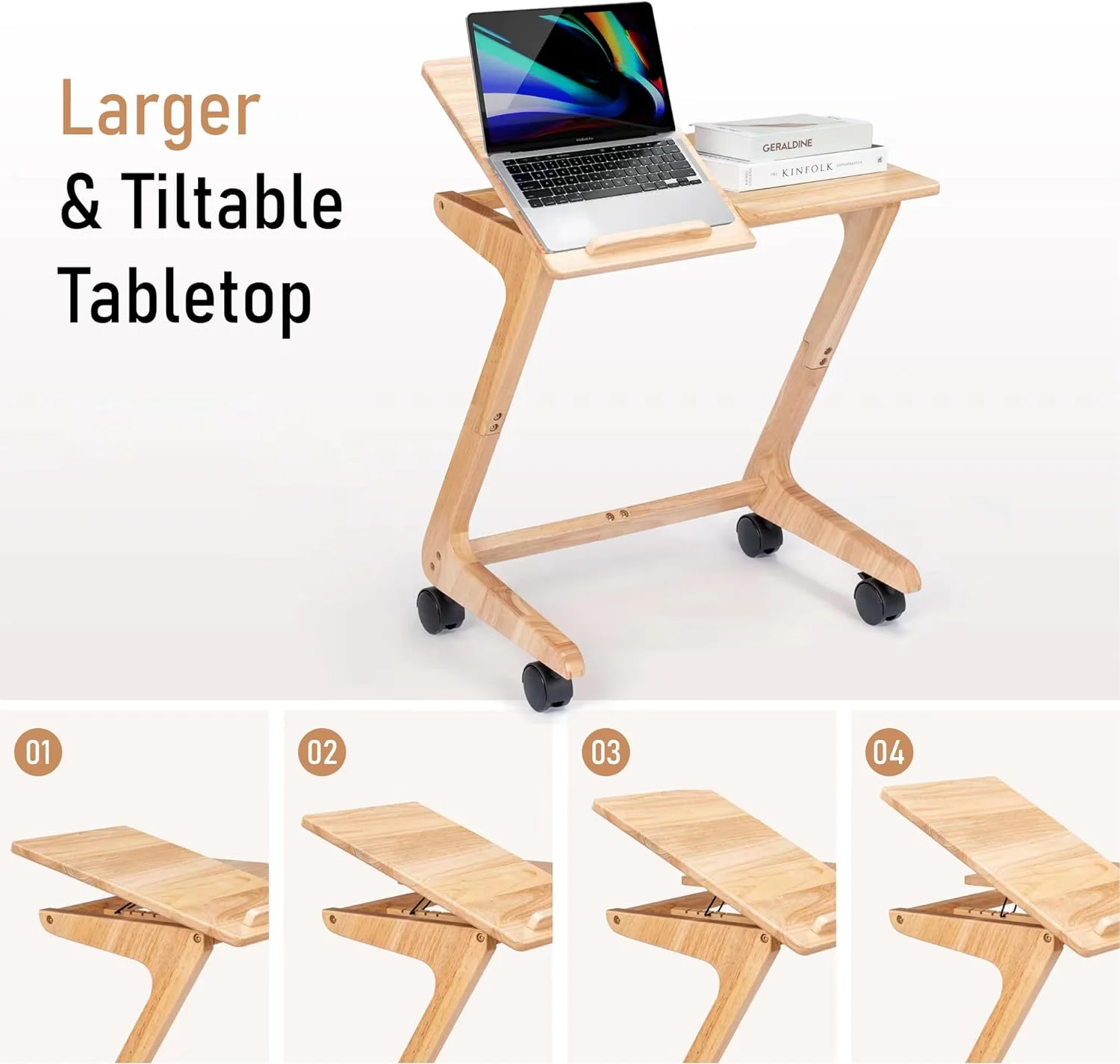 TV Tray Table, TV Dining Table with Casters for Small Spaces, Solid Wood End Table, Sofa Couch Side Table Removable Snack Tray for Coffee Bed Sofa Eating Writing Reading Living Room Bedroom