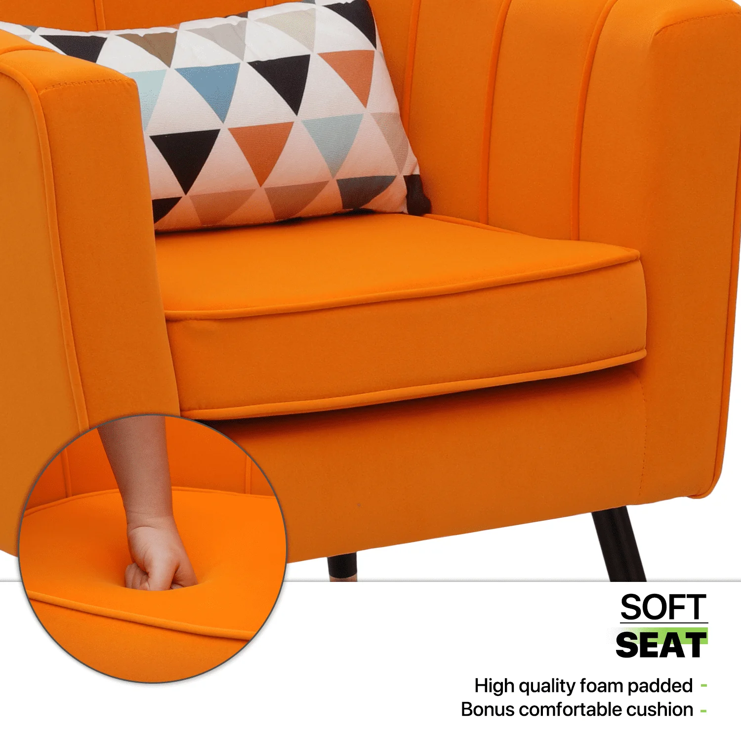 Magshion Accent Chair Upholstered Living Room Chair Comfy Reading Chair Modern Single Sofa with Cushion Lounge Arm Chair for Living Room Bedroom, Orange