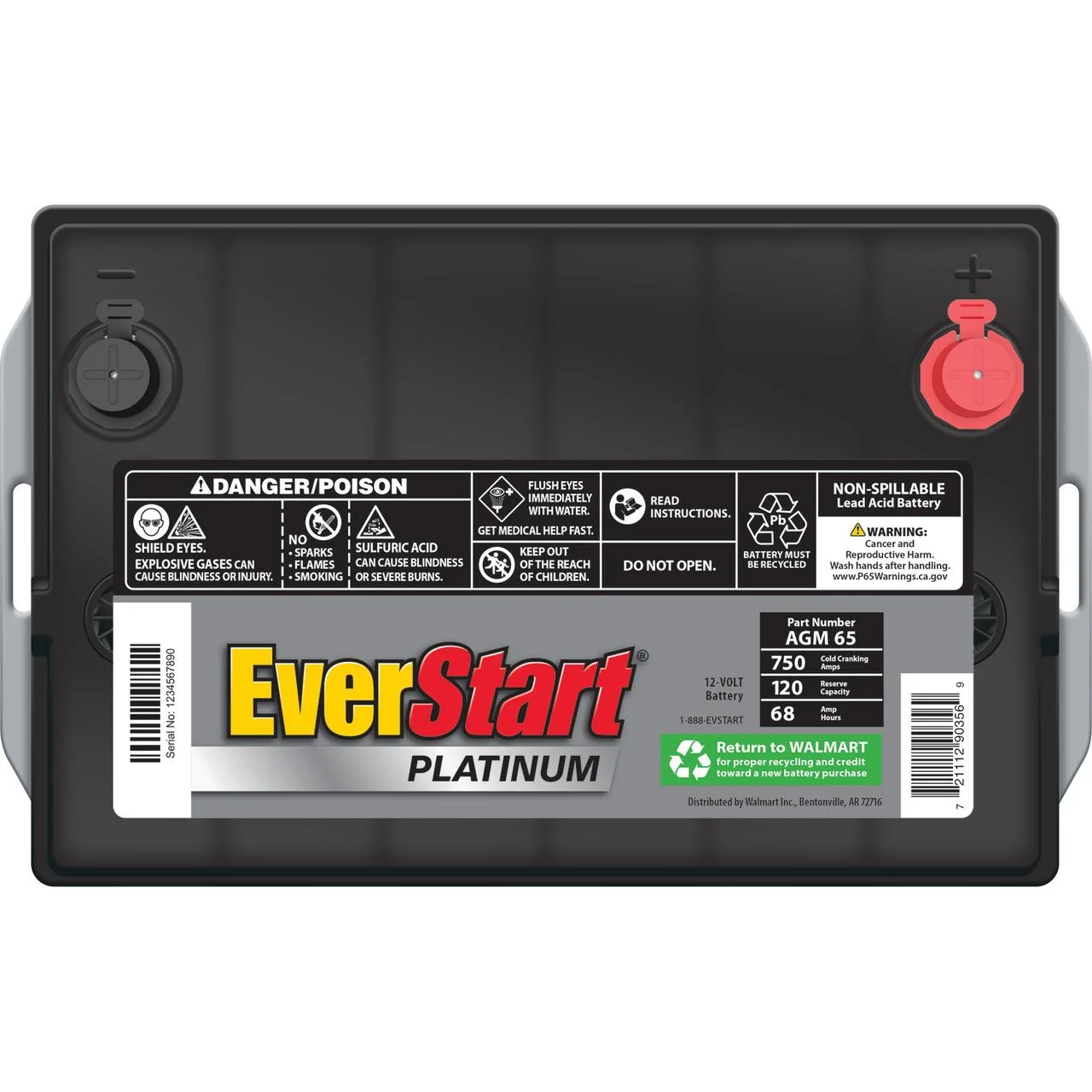 EverStart Platinum BOXED AGM Battery, Group Size 65 12 Volt, 750 CCA