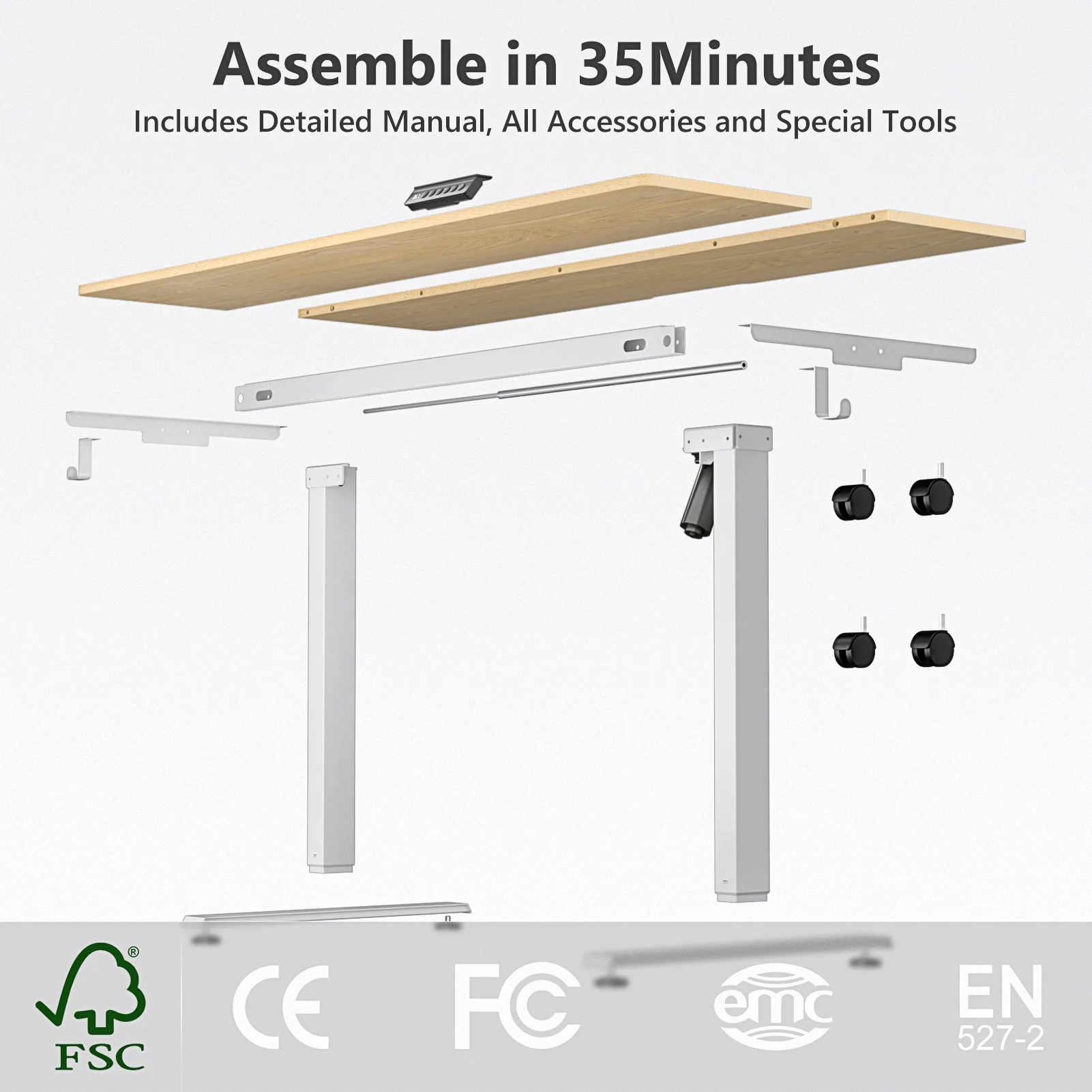 VVENACE Electric Standing Desk Height Adjustable Desk 48 inch 4 Memory Height Ergonomic Sit Stand up Desk for Home Office, White, 2 Split Boards