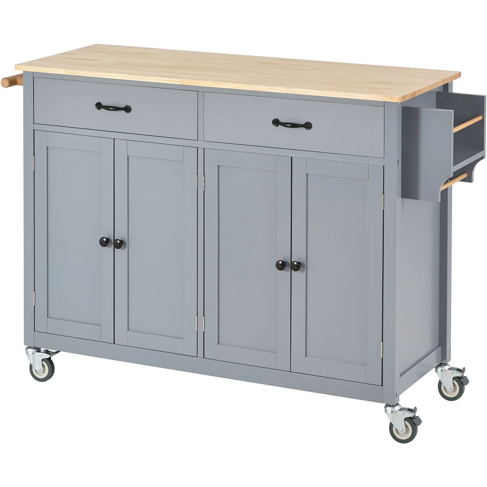Kitchen Storage Islands&Carts with Solid Wood Top and Locking Wheels, Kitchen Island Cart with 4 Door Cabinet and Two Drawers, Kitchen Cabinets for Kitchen and Dining Room, Green