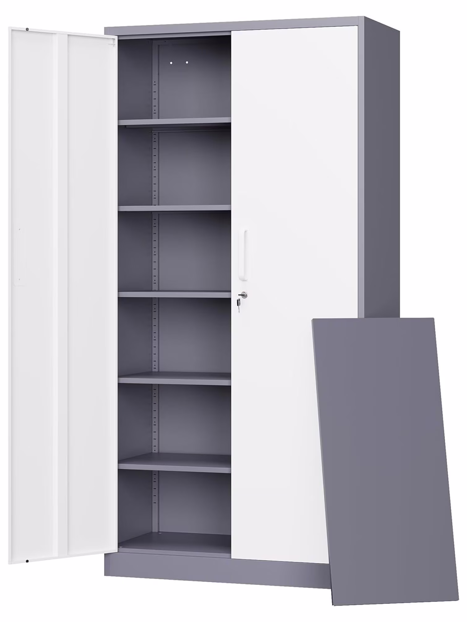 KriKac Metal Storage Cabinets with Lock Doors,Tall Locker Organizer Steel Garage Cabinets, 5 Adjustable Layers Shelves for Home, Office, Warehouse,Tool,Industrial(Black)