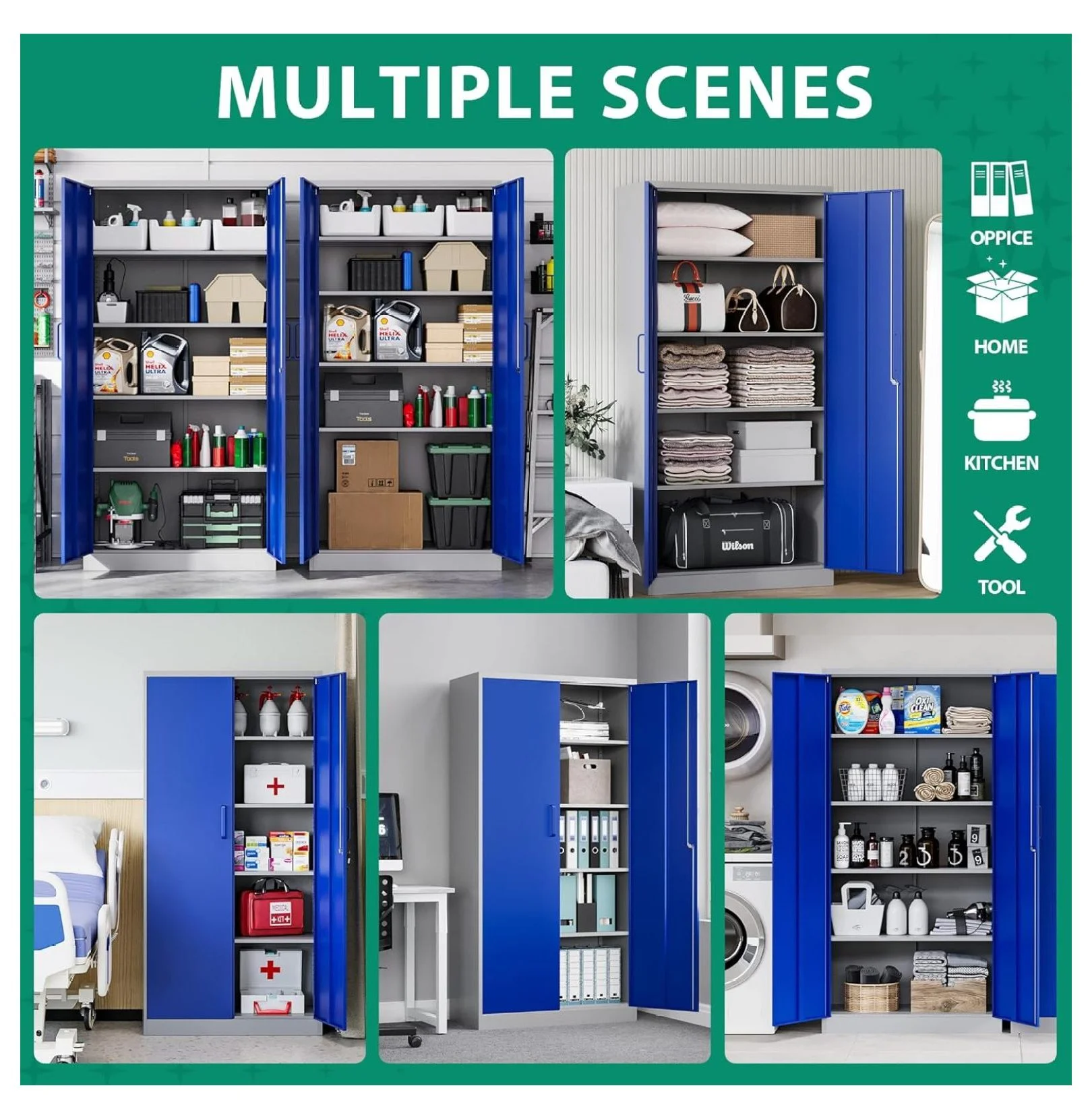 KriKac Metal Storage Cabinets with Lock Doors,Tall Locker Organizer Steel Garage Cabinets, 5 Adjustable Layers Shelves for Home, Office, Warehouse,Tool,Industrial(Black)