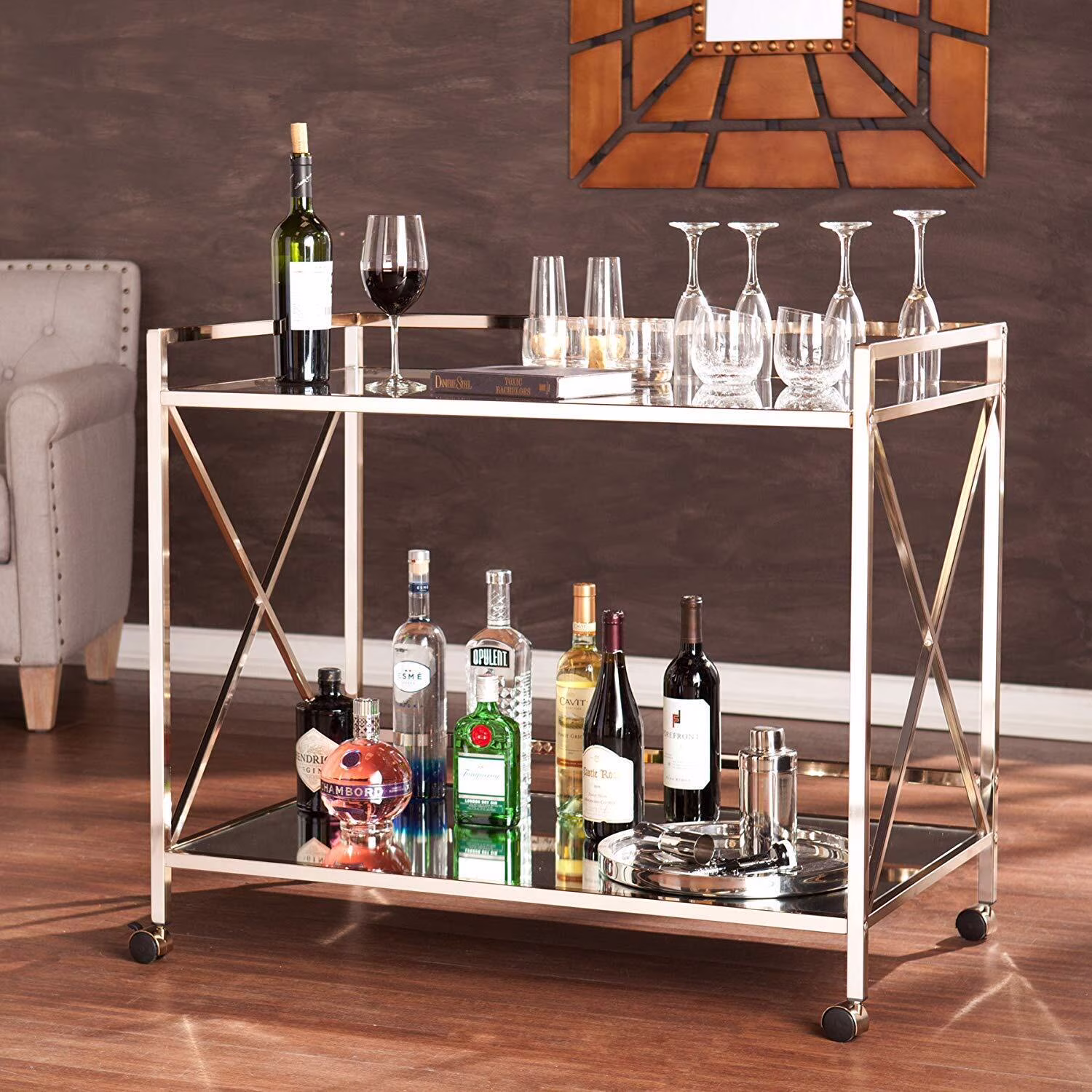 SEI Furniture Maxton Bar Cart in Metallic Gold